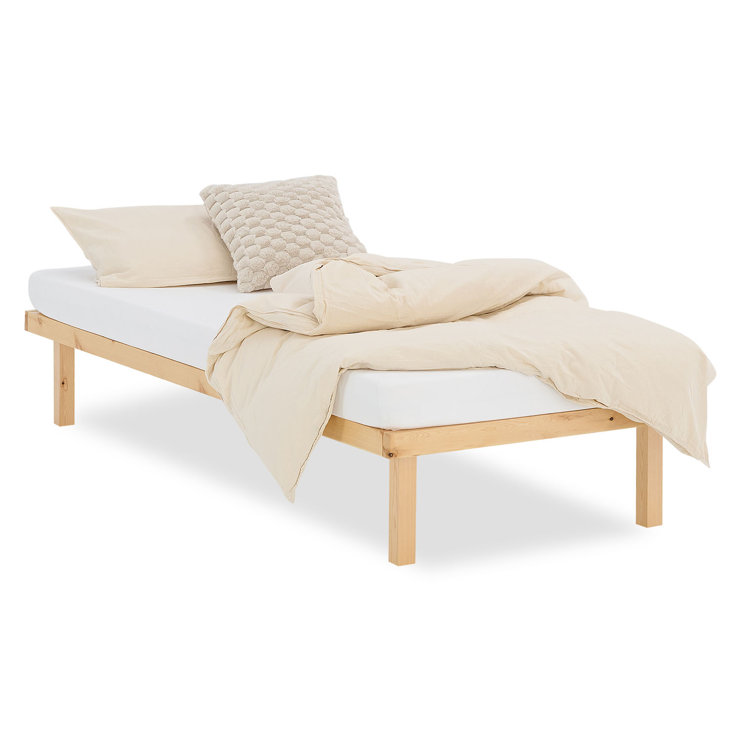 Wooden Bed 90x200 cm Natural | Single Bed | with Slatted Frame | Wood | Kids Youth Guest Bedroom