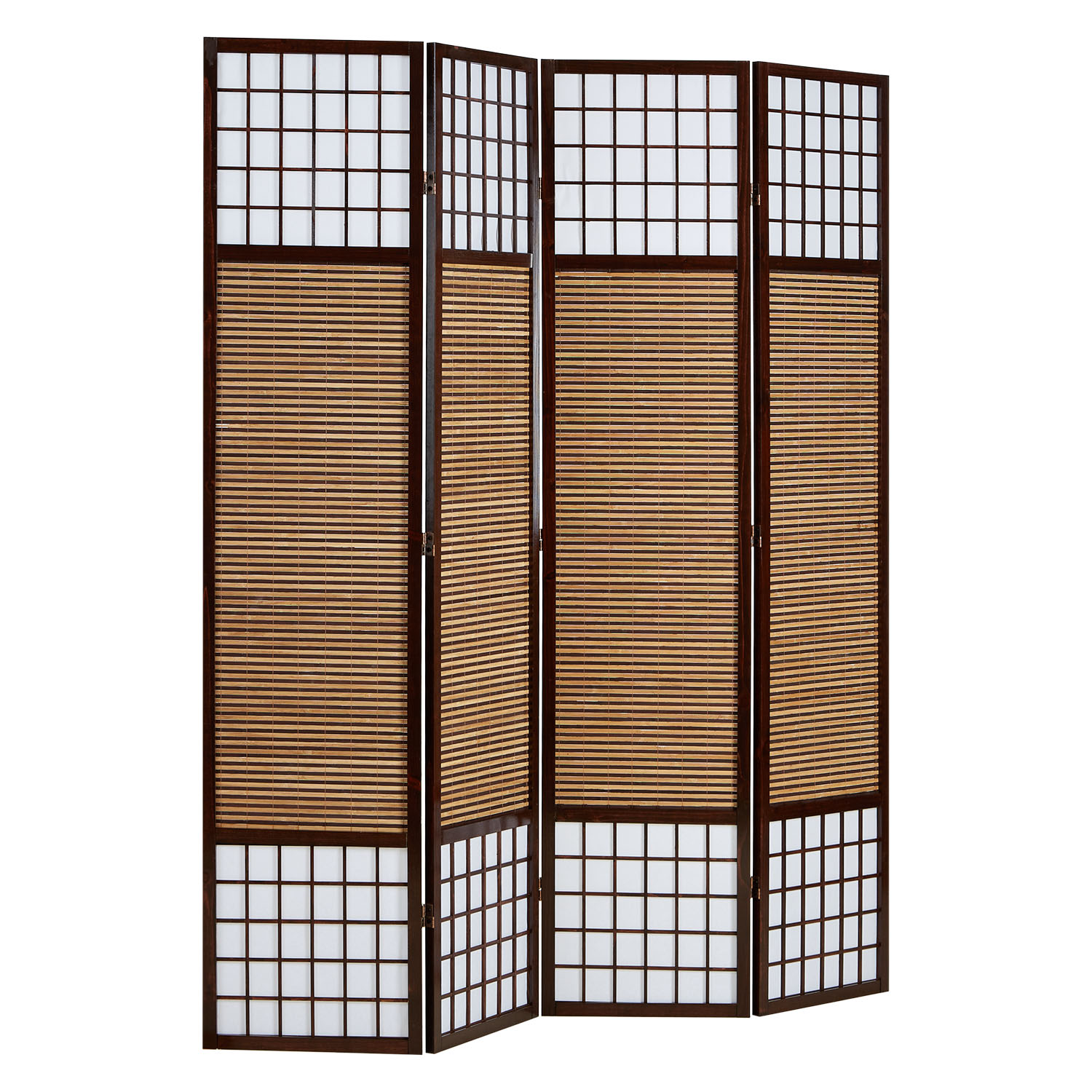 Paravent Brown Bamboo Shoji Rice Paper White Height 200 cm | 4-panel | Wood | Room Divider Partition Privacy Screen