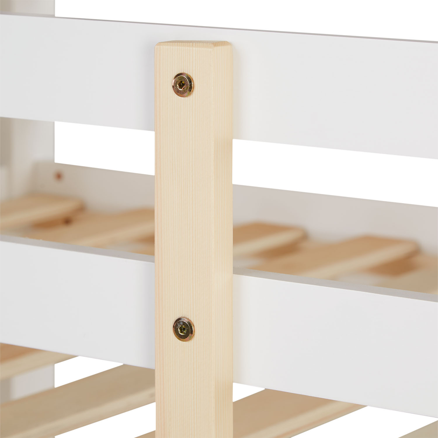 Bunk Bed 3 Levels 90x200 cm White | Ladders Natural | with Bed Drawer | with Slatted Frame