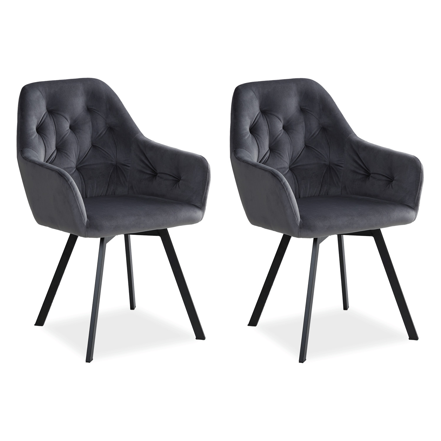 Upholstered Chair Velvet Grey | Set of 2 | swivel | with Armrests | Kitchen Dining Room Office