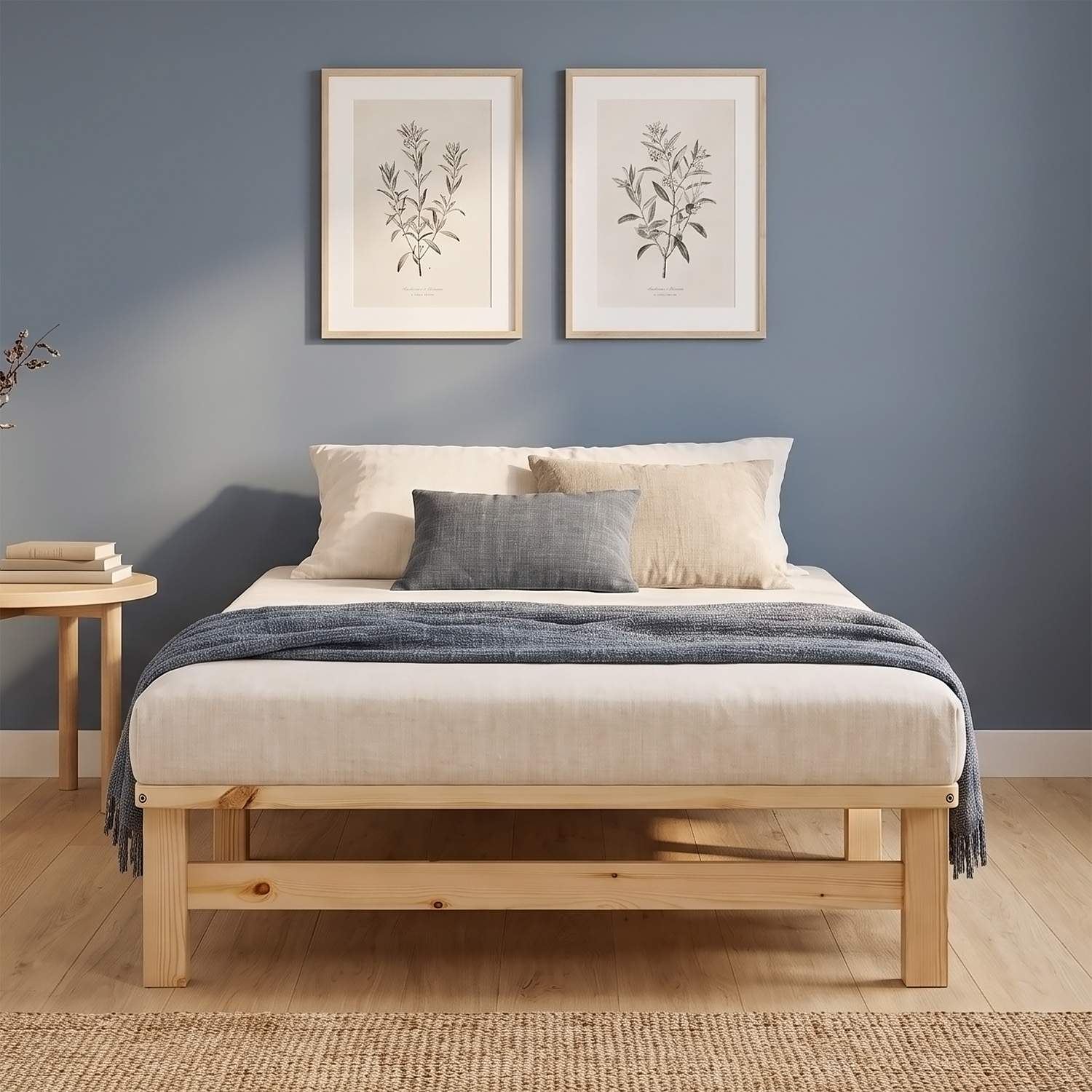 100x200 cm Natural Pallet Bed – Wooden Single Bed with Mattress & Slatted Base for Teen Rooms, Guest Rooms, and Bedrooms