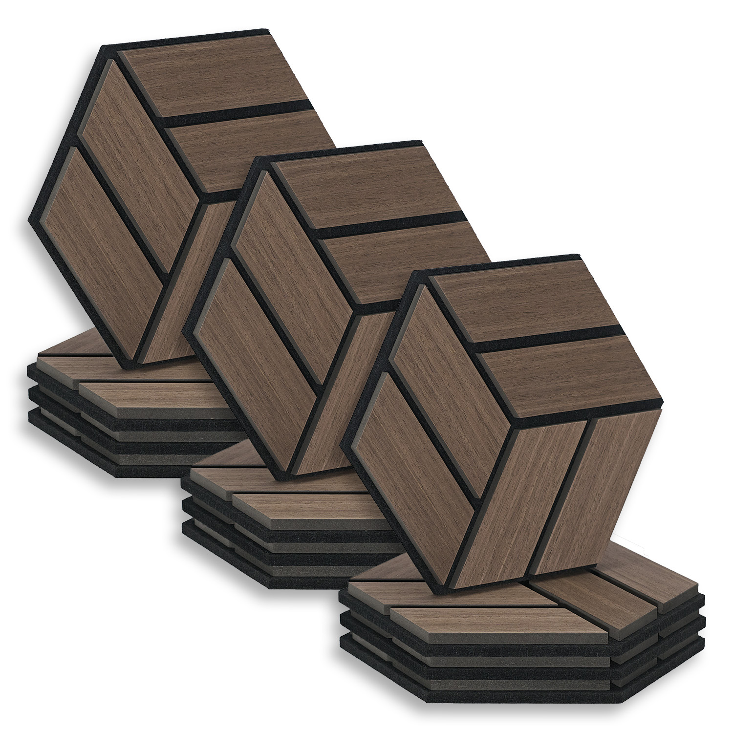 Acoustic Panels Wall Panels Hexagon Honeycomb 30 x 26 cm Brown Walnut | Wood | 12-piece Set | 3D