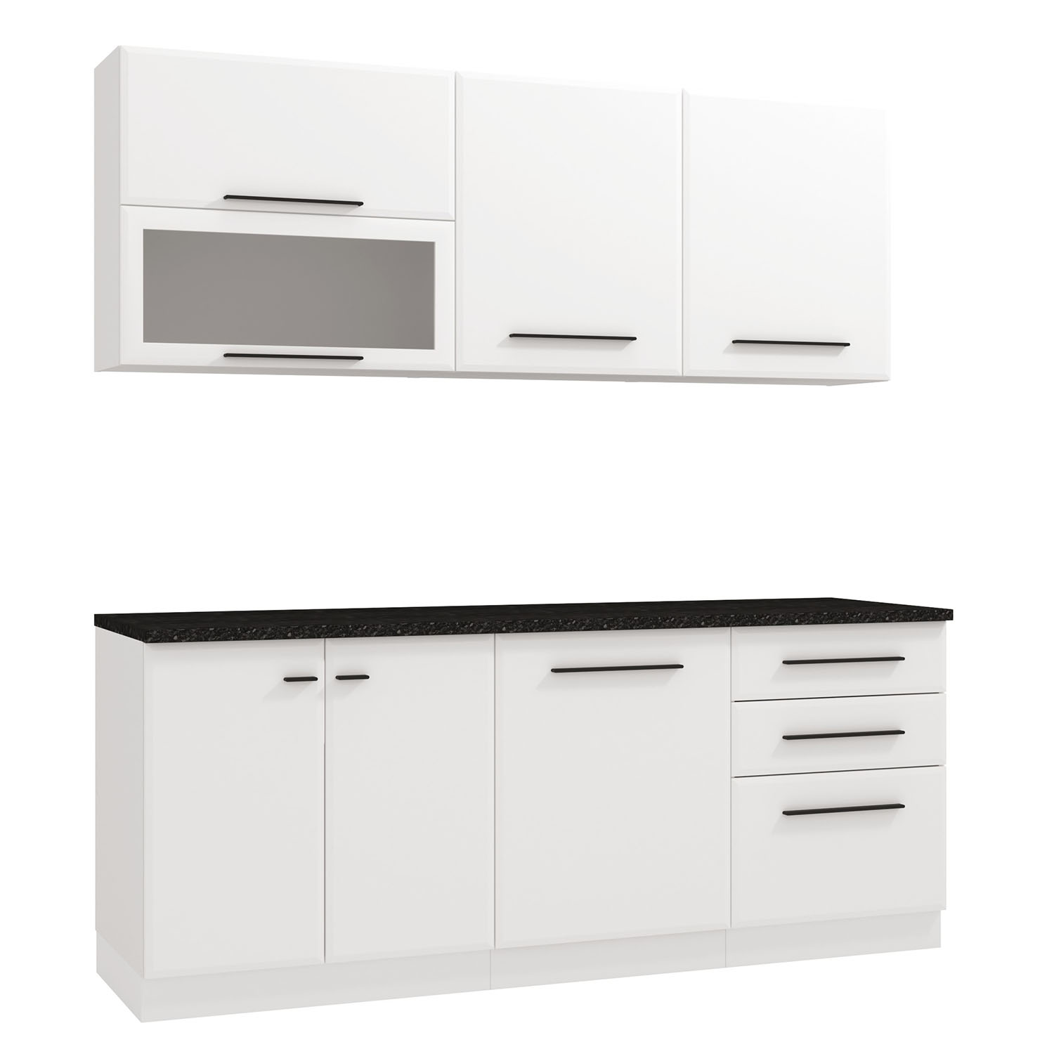 200 cm White Kitchen Unit – Modern Kitchen Unit Without Appliances, Featuring Storage Space