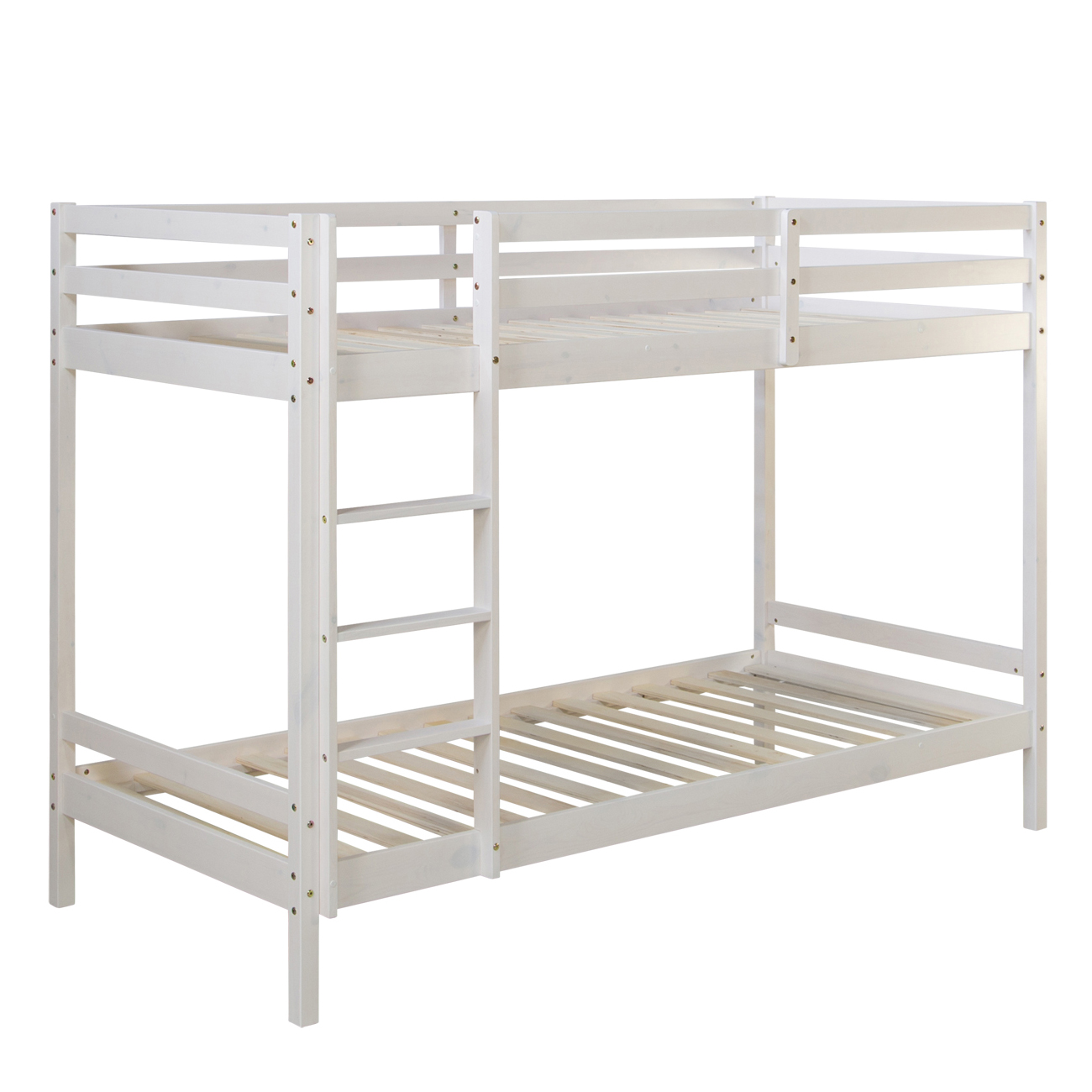 Bunk bed with 2 matresses Children bed 90x200 cm wooden Kids bed High sleeper White Slats