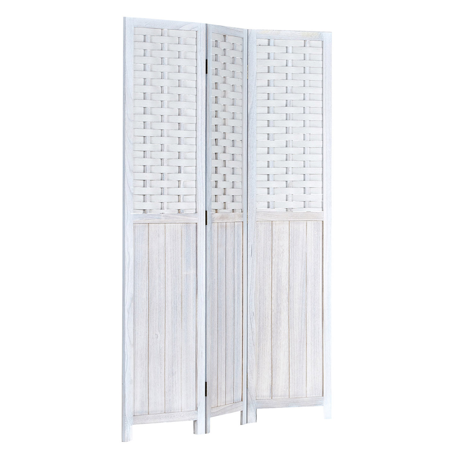 Paravent White Rattan-Style | 3-panel | Wood | Room Divider Partition Privacy Screen