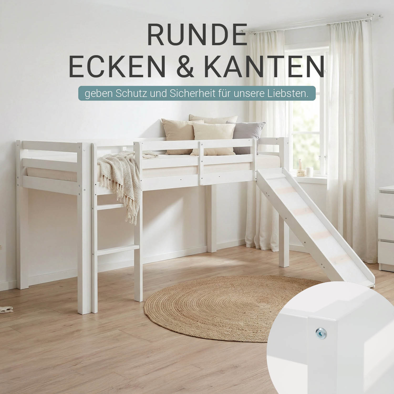 Loft Bed with Slats, Ladder and Slide 90x200 cm Children's Bed Bunk Bed High Sleeper Wood White