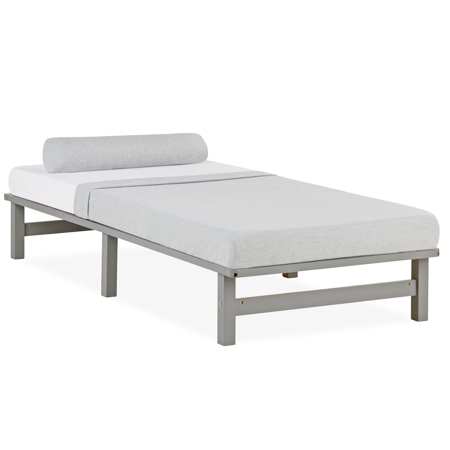 90x200 cm Gray Pallet Bed with Slatted Base – Solid Wood Single Bed in a Modern Design