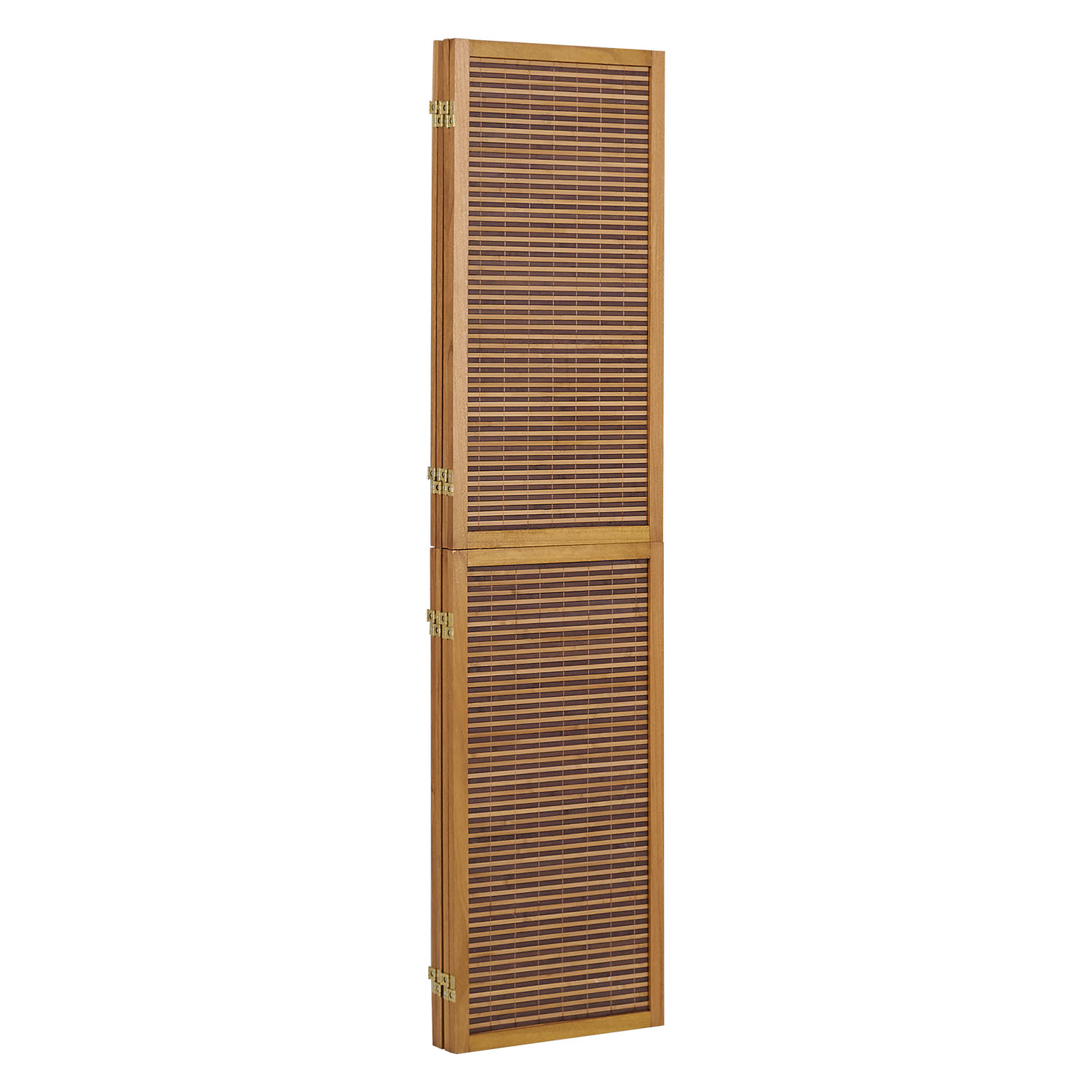 Paravent Brown Wooden Slats | 4-panel | Wood | Room Divider Partition Privacy Screen