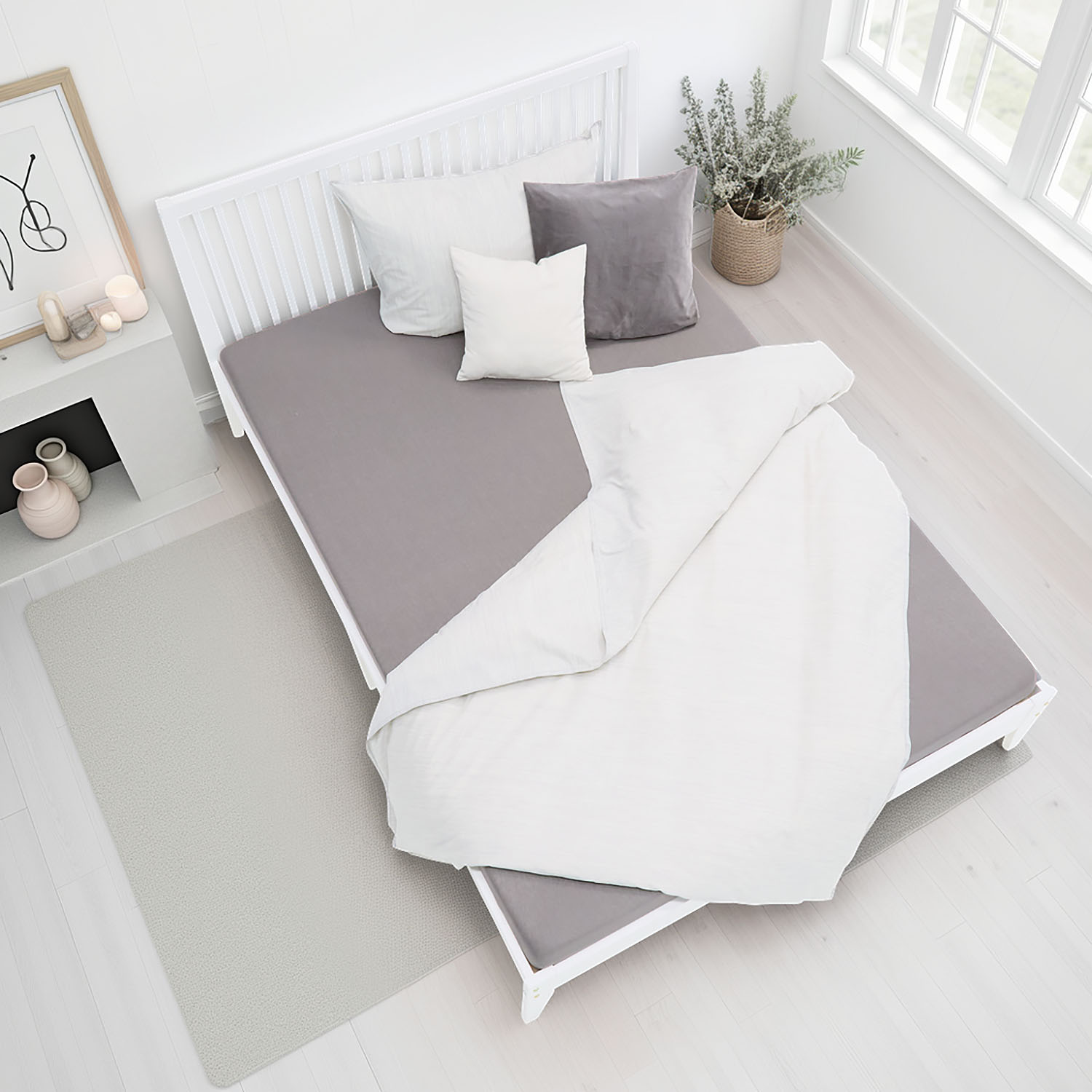 Wooden Bed 140x200 cm White – Scandinavian-Style Double Bed with Slatted Base for Teenagers' & Bedrooms
