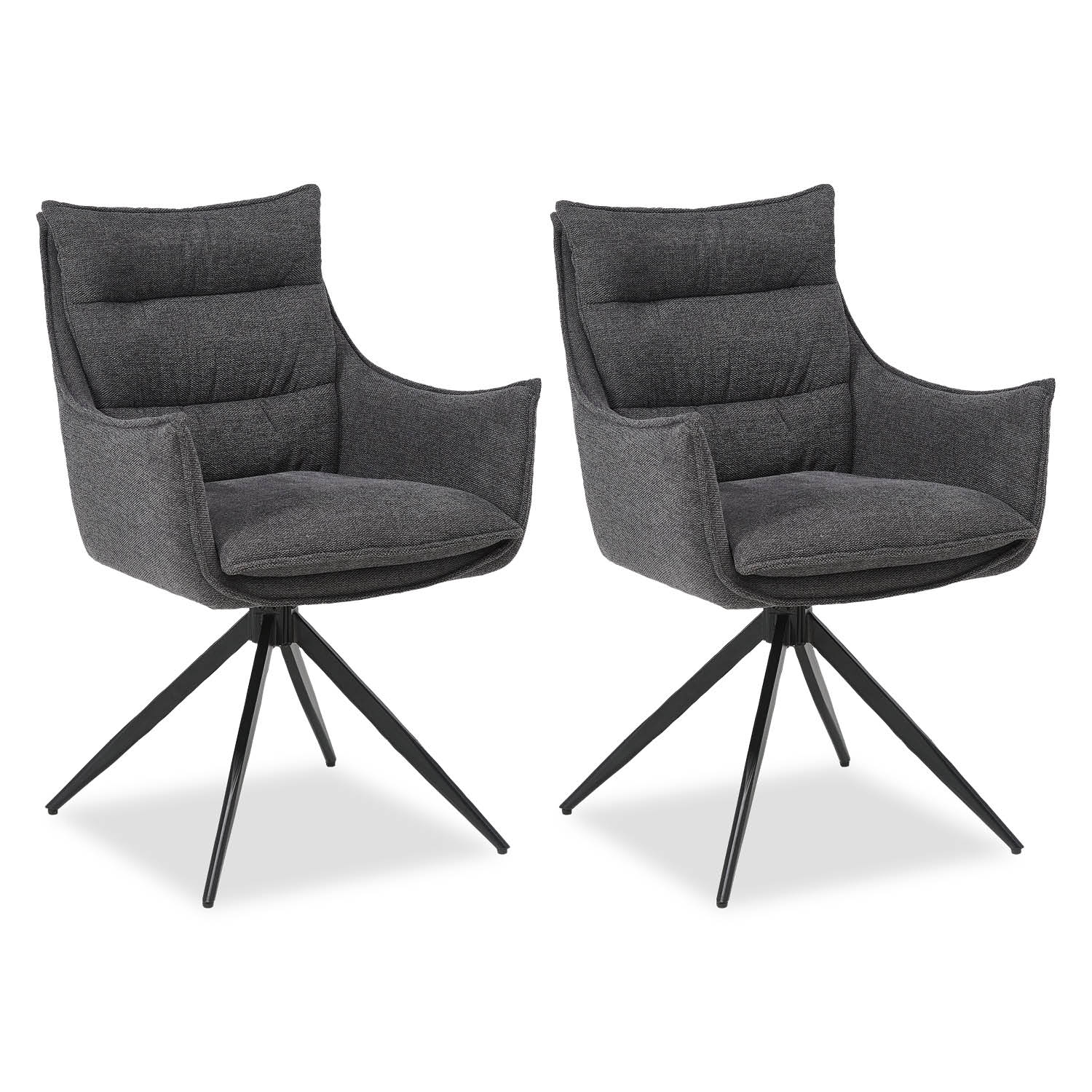 Upholstered Chair Fabric Anthracite | Set of 2 | swivel | with Armrests | Kitchen Dining Room Office
