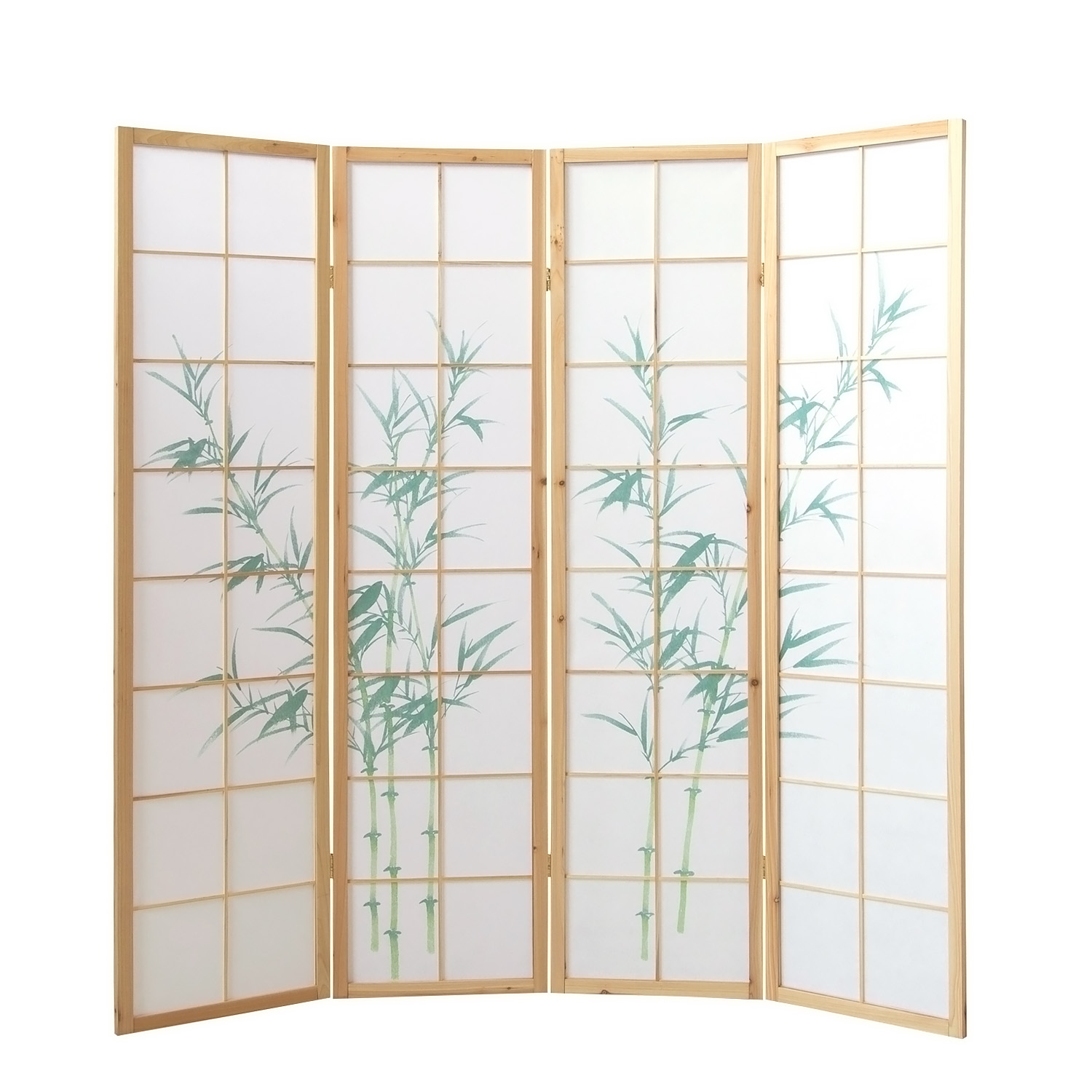 4-Panel "Nature" Screen – Wooden Room Divider with Bamboo Pattern & Rice Paper