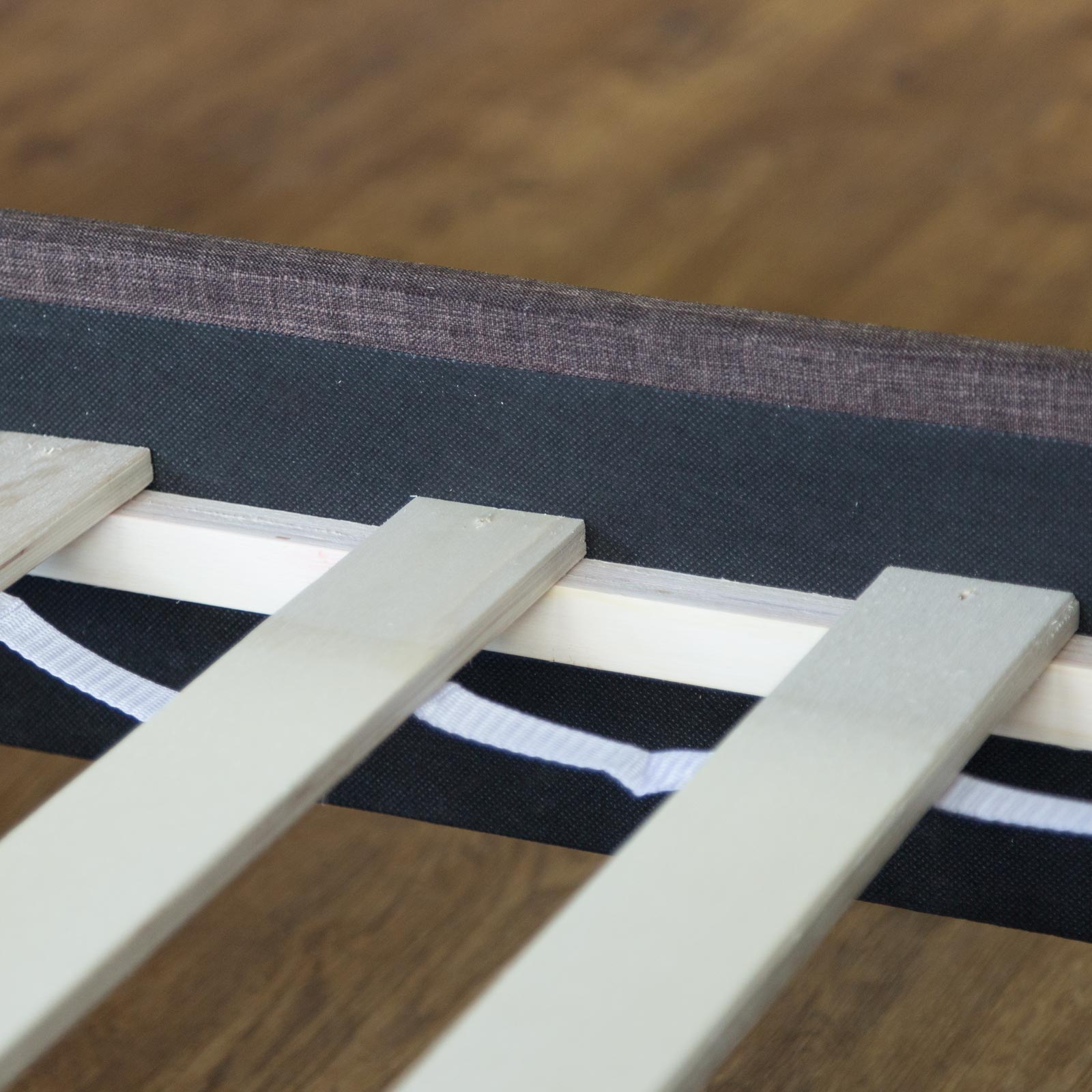 Upholstered bed 140x200 cm brown | futon bed | with slatted frame | double fabric bed frame