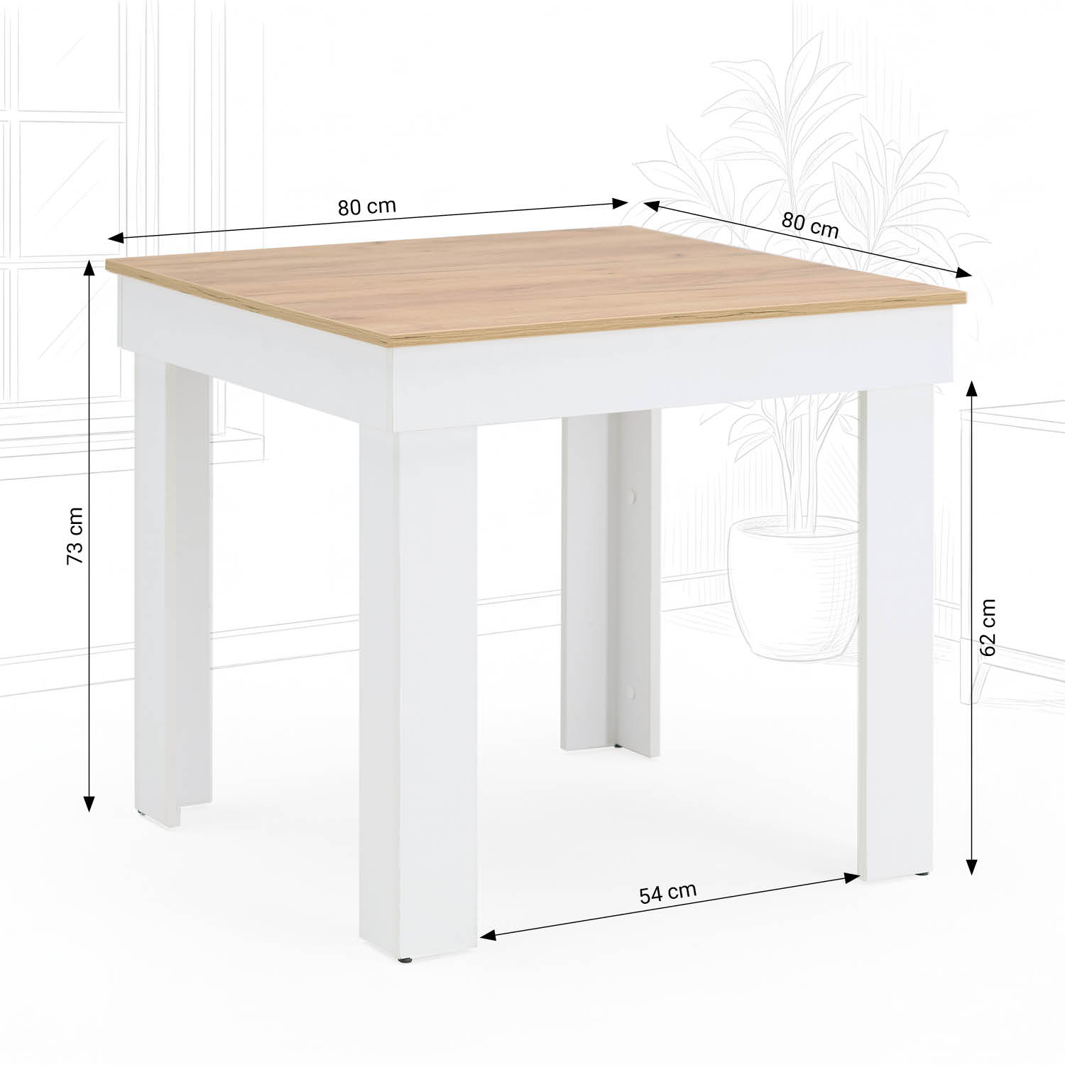 Esstisch Esszimmertisch Weiß 80x80 / 90x60 cm Holztisch Küchentisch Holz Eiche Tisch Massiv Wohnzimmertisch