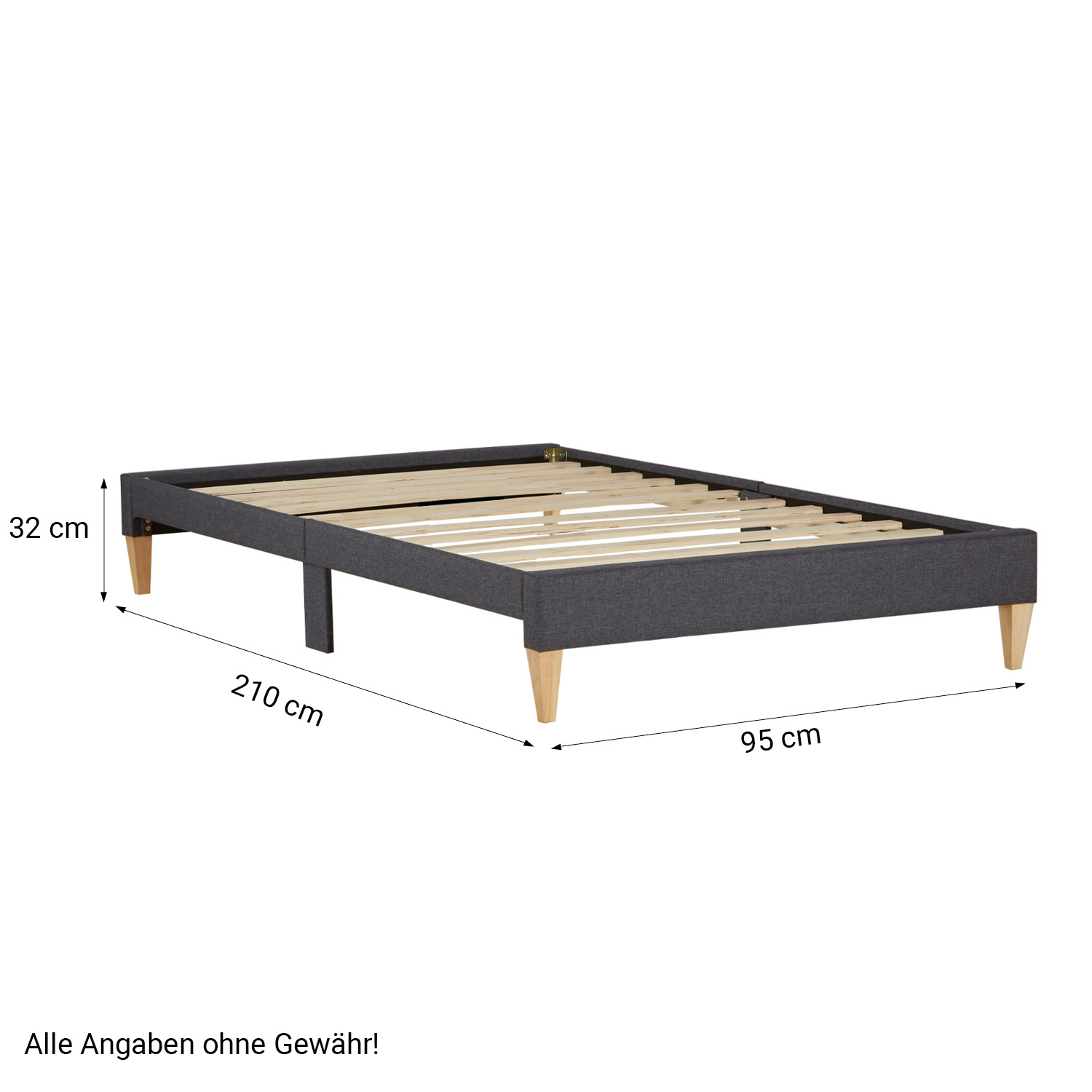 Upholstered Bed with Mattress 90x200 cm Slatts Grey Fabric Bed Single Bed Futon Bed Frame Platform Bed