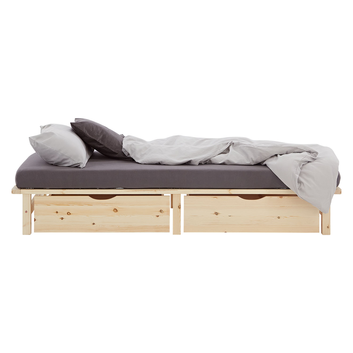 100x200 cm Natural Pallet Bed with Drawers & Slatted Base – Solid Wood Single Bed for Teenagers' & Bedrooms