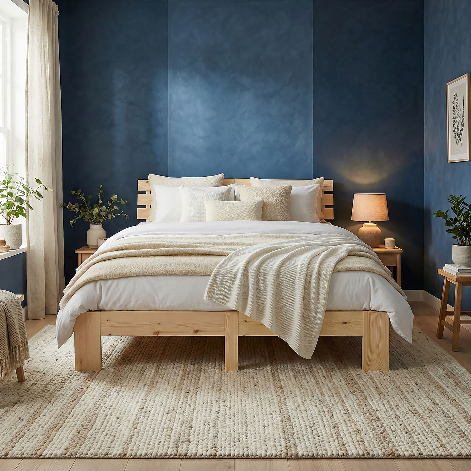 Wood Bed 140x200 cm Natural | Double Bed | with Spring Mattress | Solid | Youth Guest Bedroom