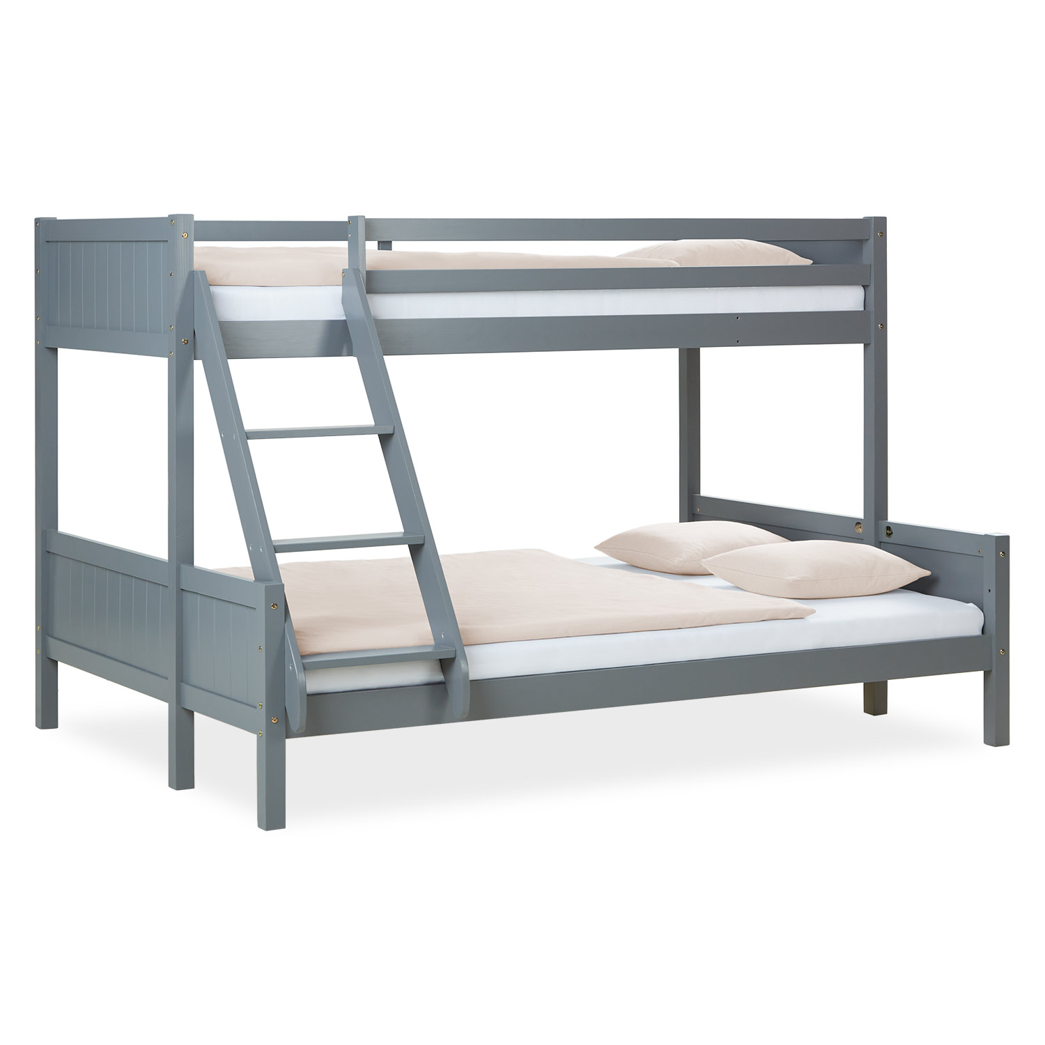 Bunk Bed Kids Bed 90x200 and 140x200 cm White Grey 2 Mattresses Wood Cabin Bed High Sleeper Bed Loft Bed Childrens Bed Twin Bed Drawer