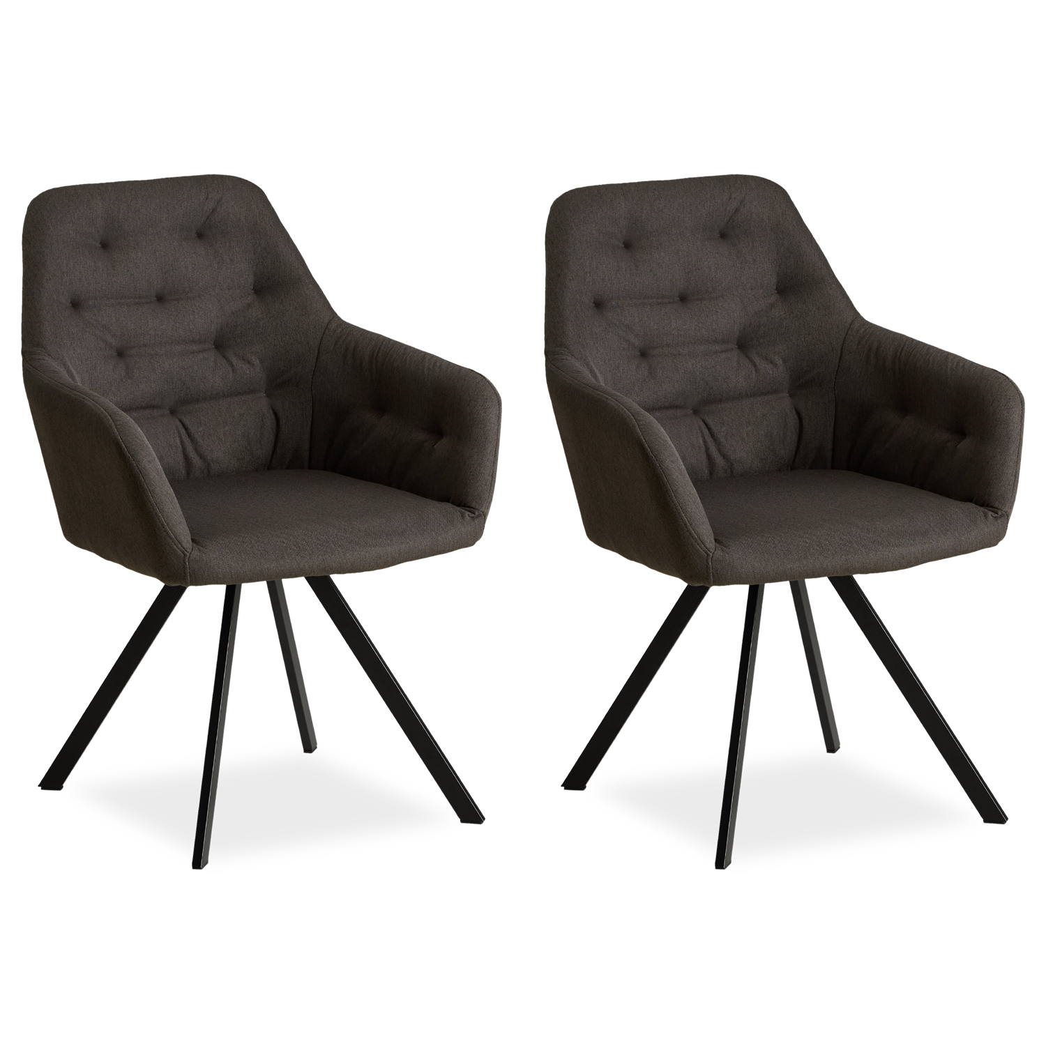Upholstered Chair Linen Anthracite | Set of 2 | with Armrests | Kitchen Dining Room Office