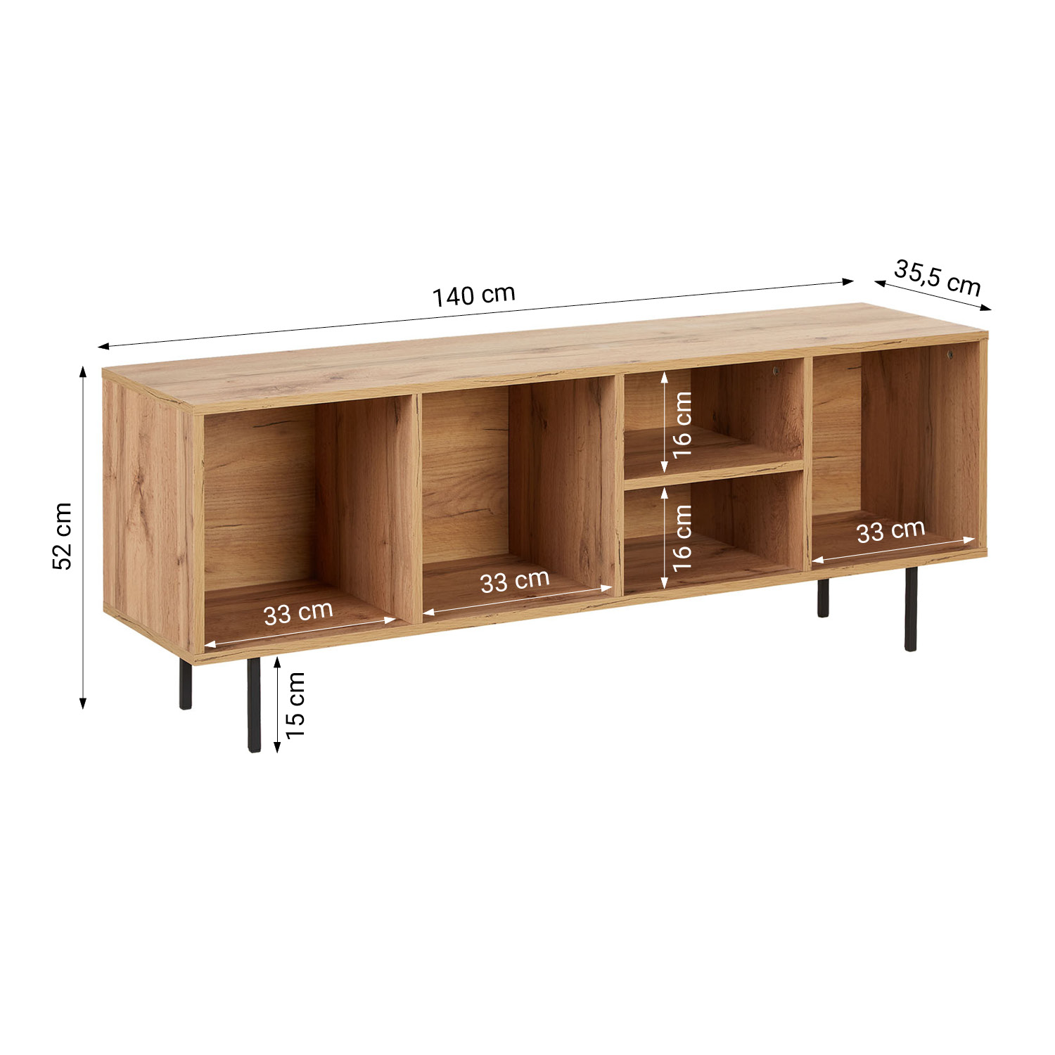 TV Board 140x35,5 cm Wood Oak TV Cabinet Lowboard Sideboard TV Bench Industrial Style