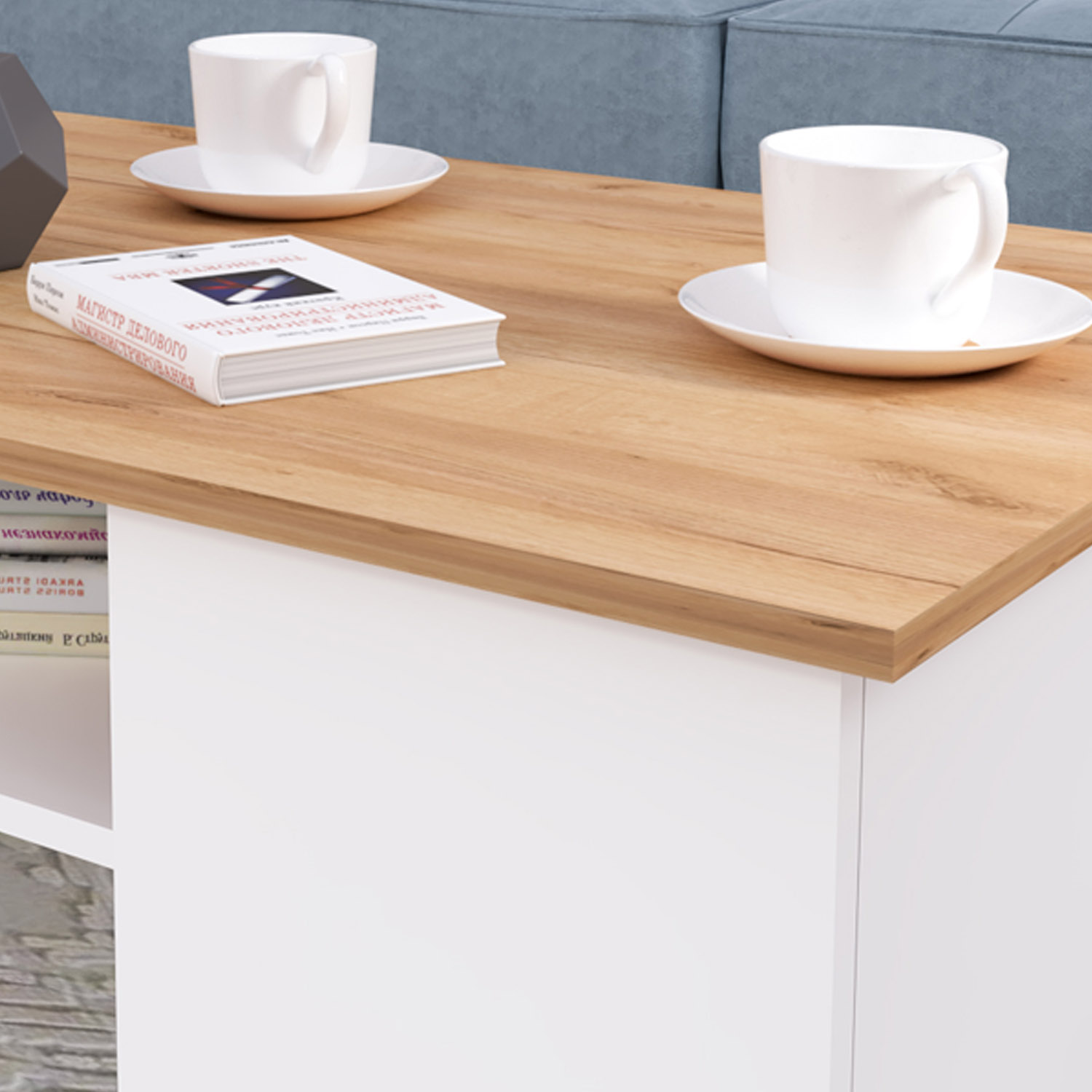 Table de salon Table basse bois blanc béton Table en bois Table d'appoint Moderne