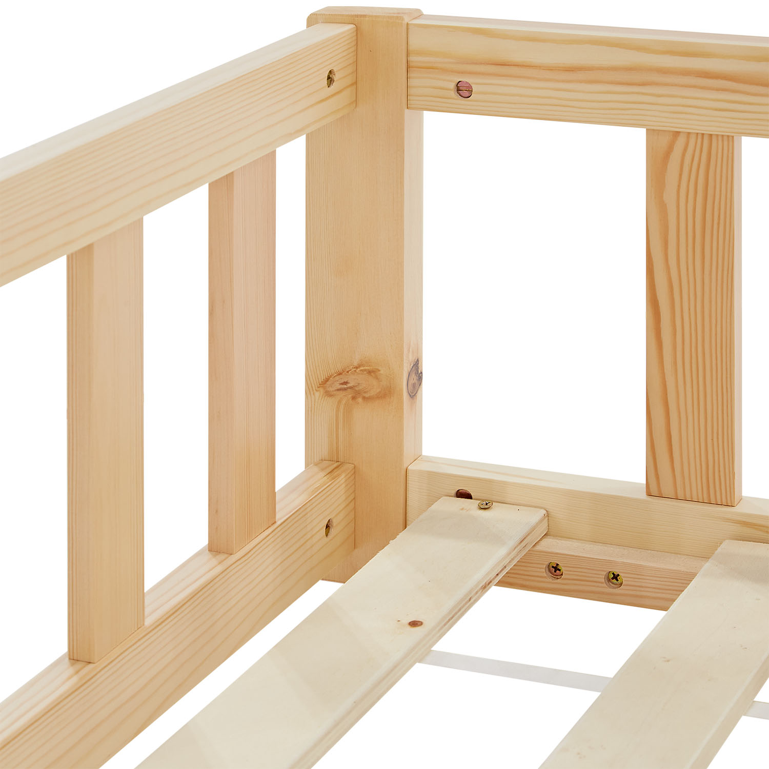 Children's Bed 120x200 Natural | Floor Bed with Mattress & Slatted Frame | with Fall Protection | Montessori