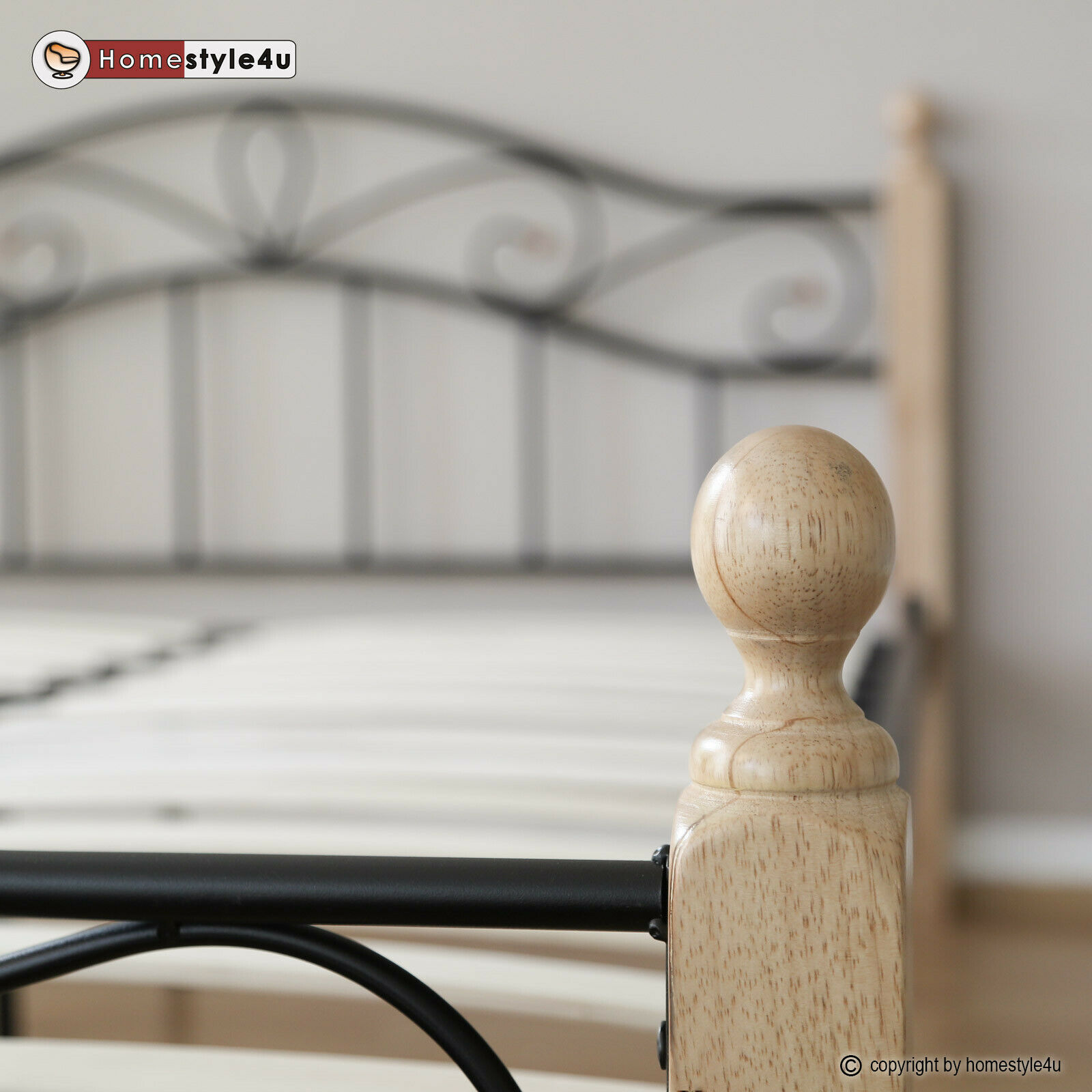 Metal Bed Iron Bed Double 160 x 200 Wood Slatted black natural bed frame 920 Metal Bed Iron Bed Double 160 x 200 Wood Slatted black natural bed frame 920
