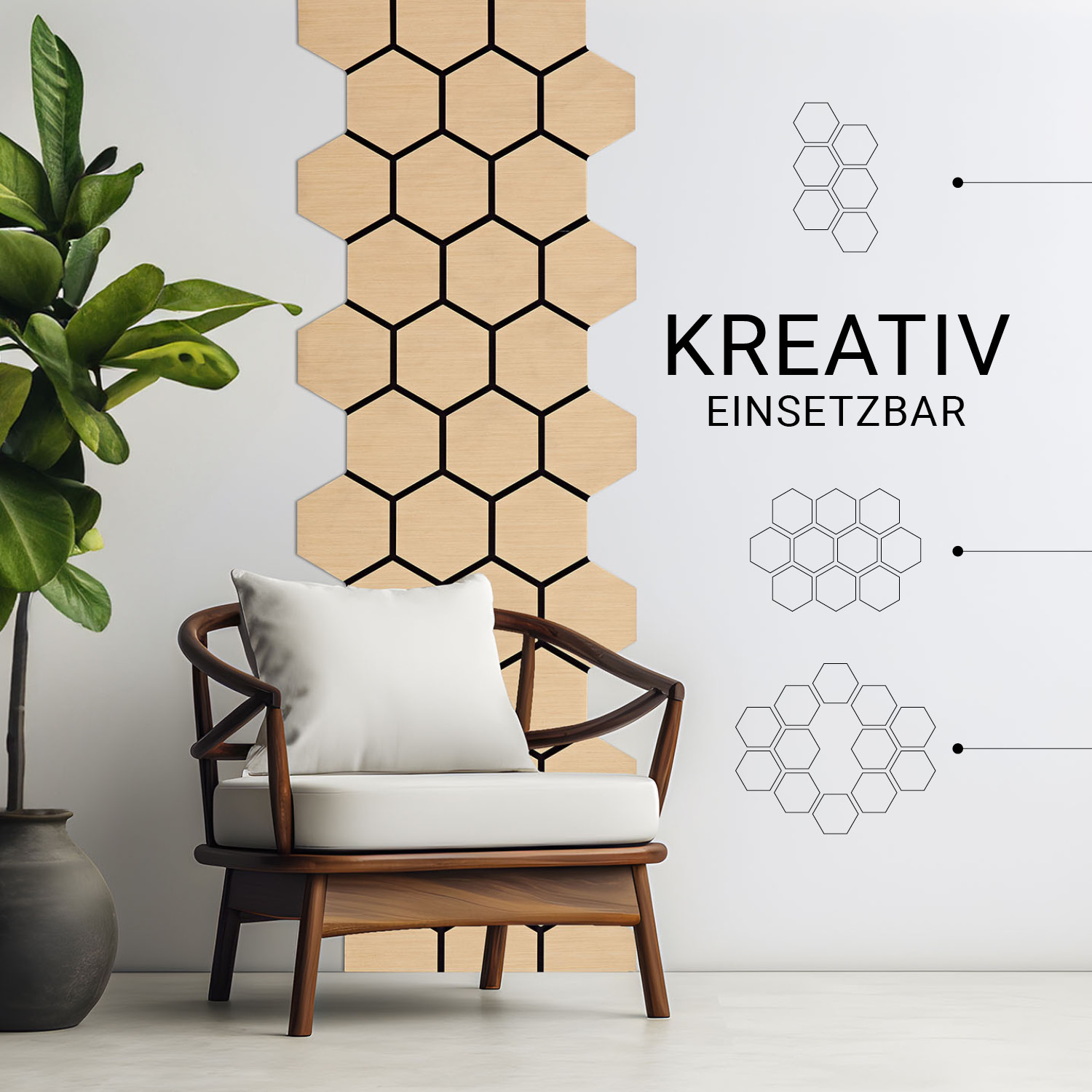 Acoustic Panels Wall Panels Hexagon Honeycomb 76 x 62 cm Natural Oak | Wood | 4-piece Set | 3D