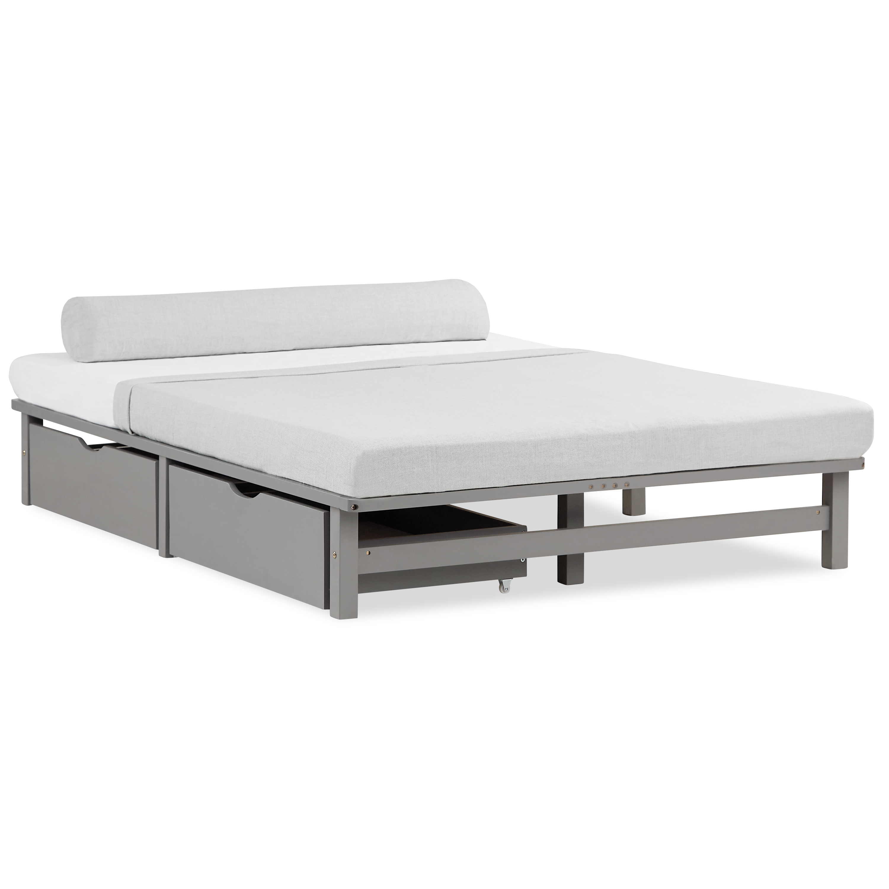 Pallet Bed 140x200 cm Gray with Drawers & Slatted Base – Solid Wood Double Bed with Storage