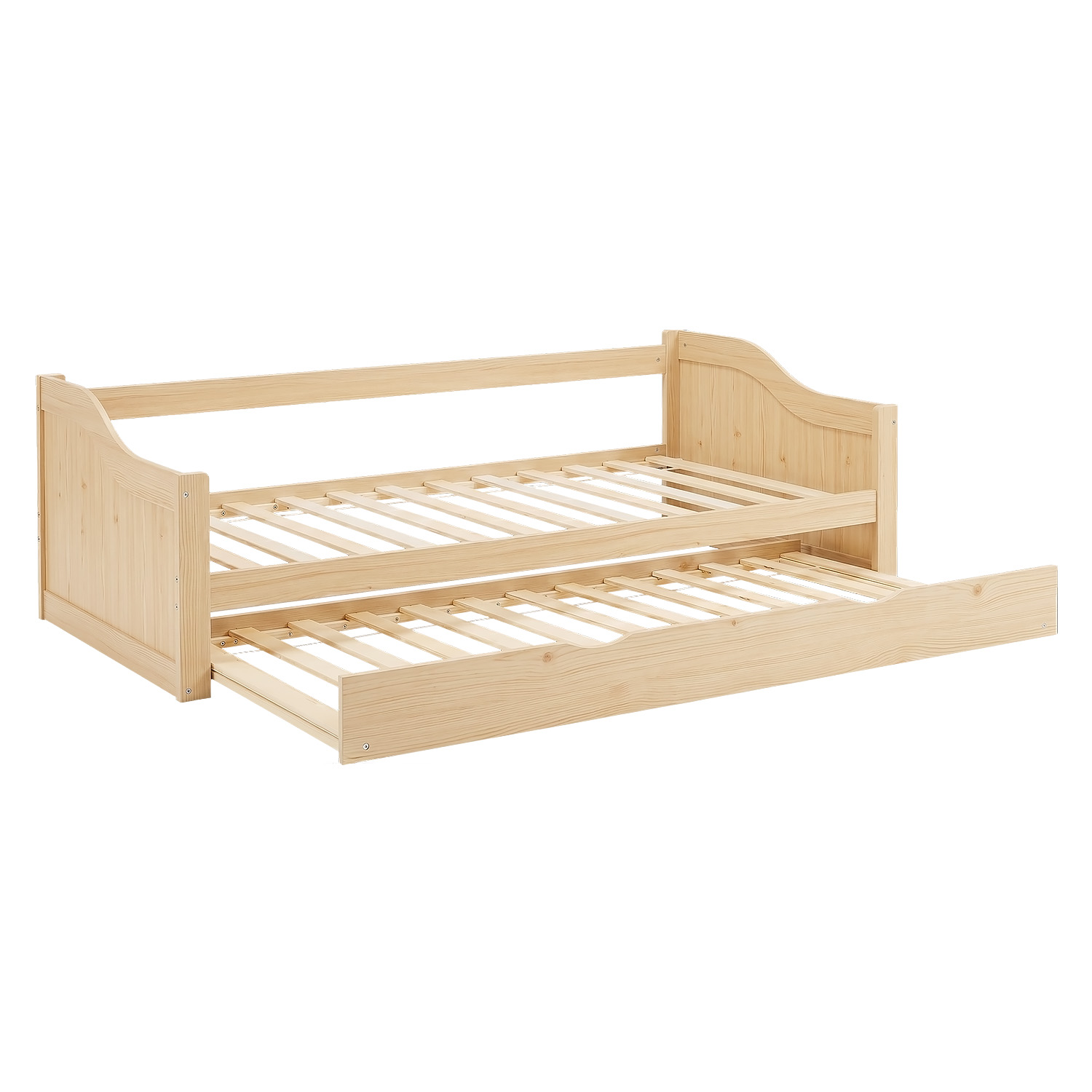 Wood Bed 90x200 cm Natural | Extendable | Cabin Bed | with Mattress | Kids Youth Guest Bedroom