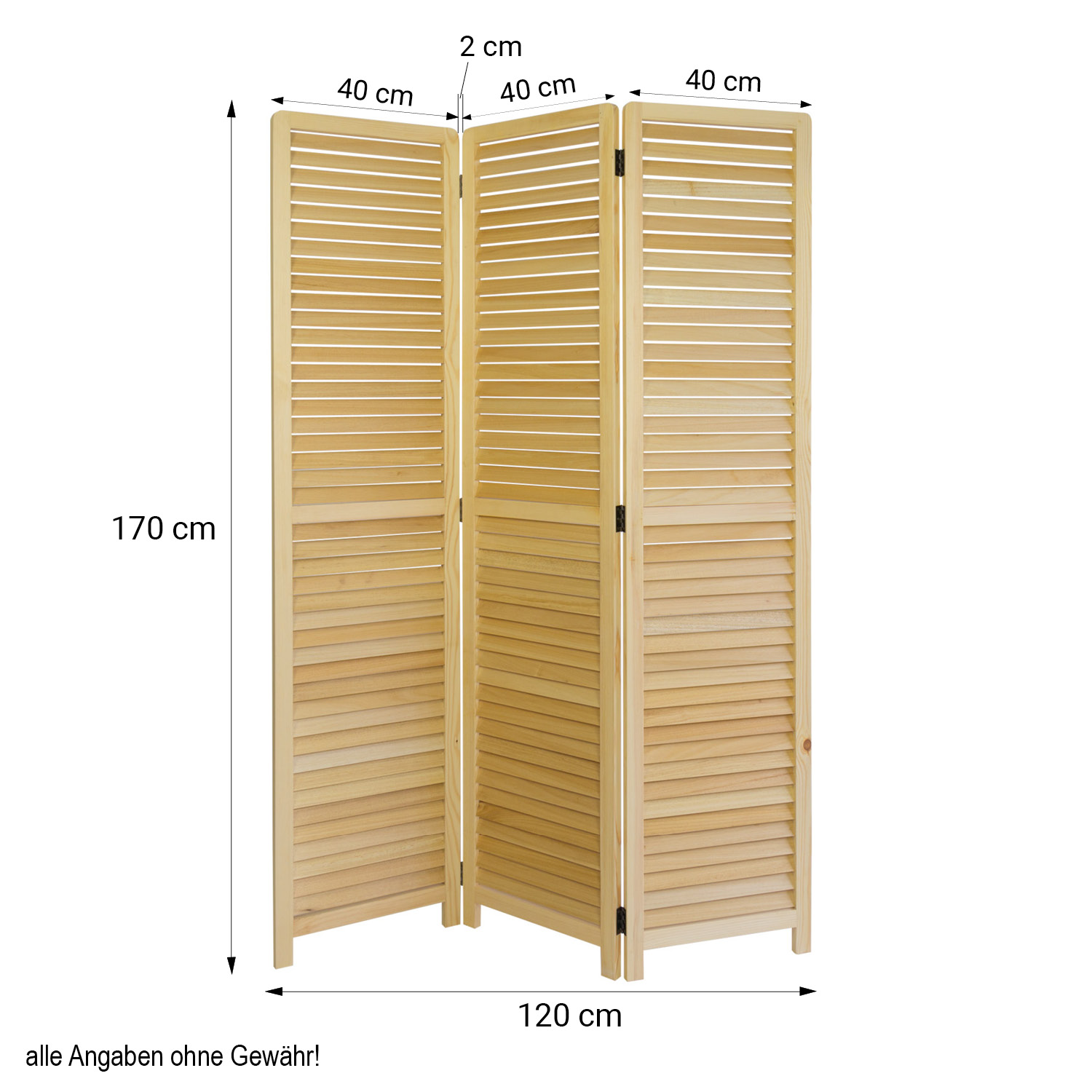 Paravent Natural Wooden Slats | 3-panel | Wood | Room Divider Partition Privacy Screen