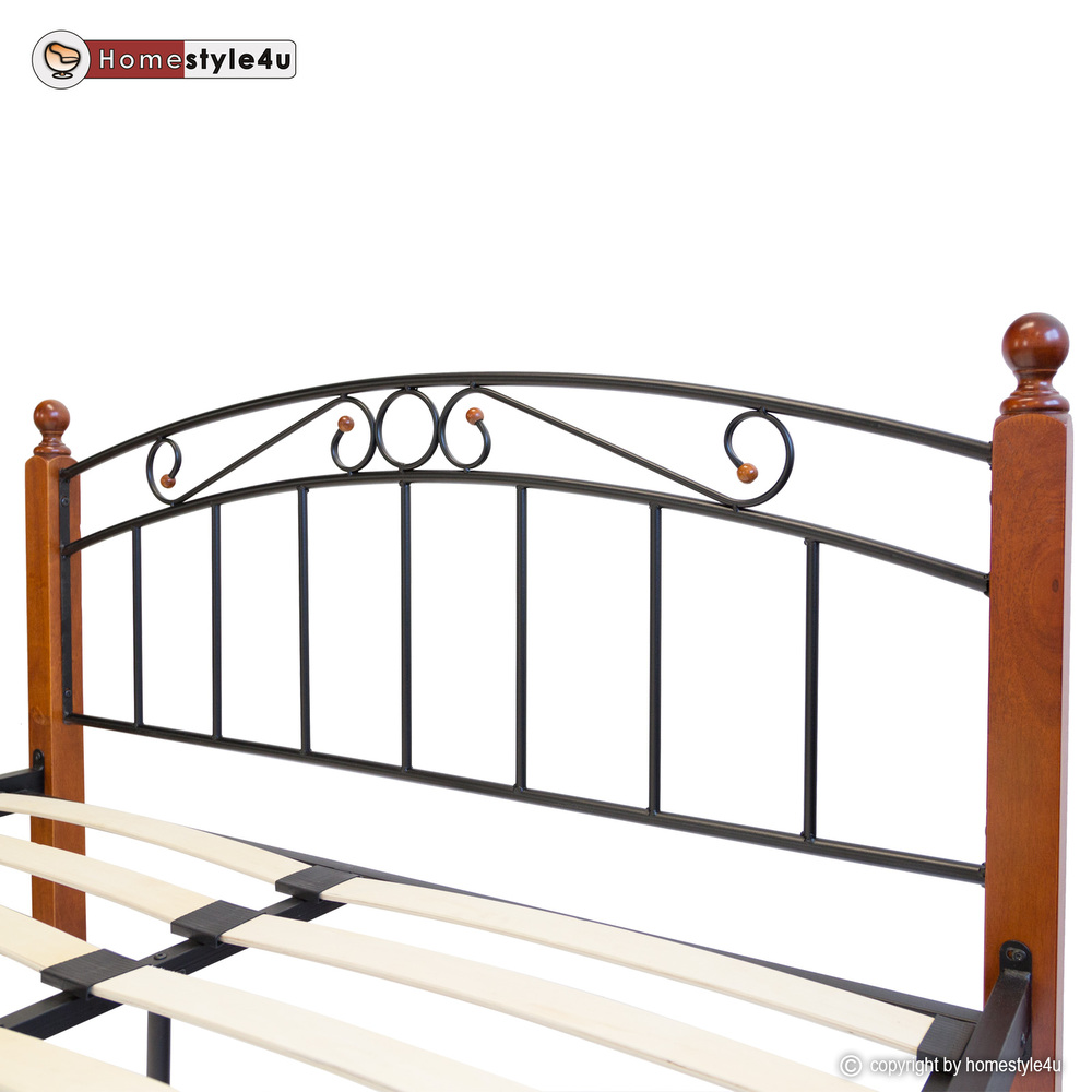Design Iron Bed Double 180 x 200Wood Slatted black brown bed frame 916