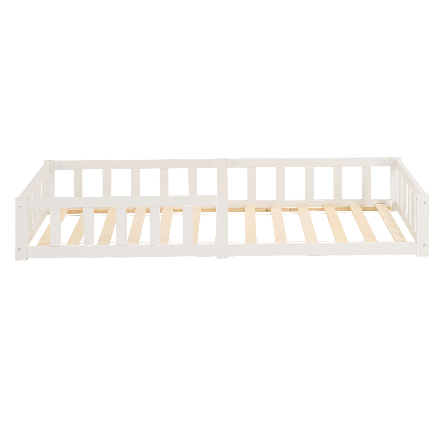 Montessori Crib 90x200 cm White with Safety Rail & Slatted Base – Solid Wood Crib