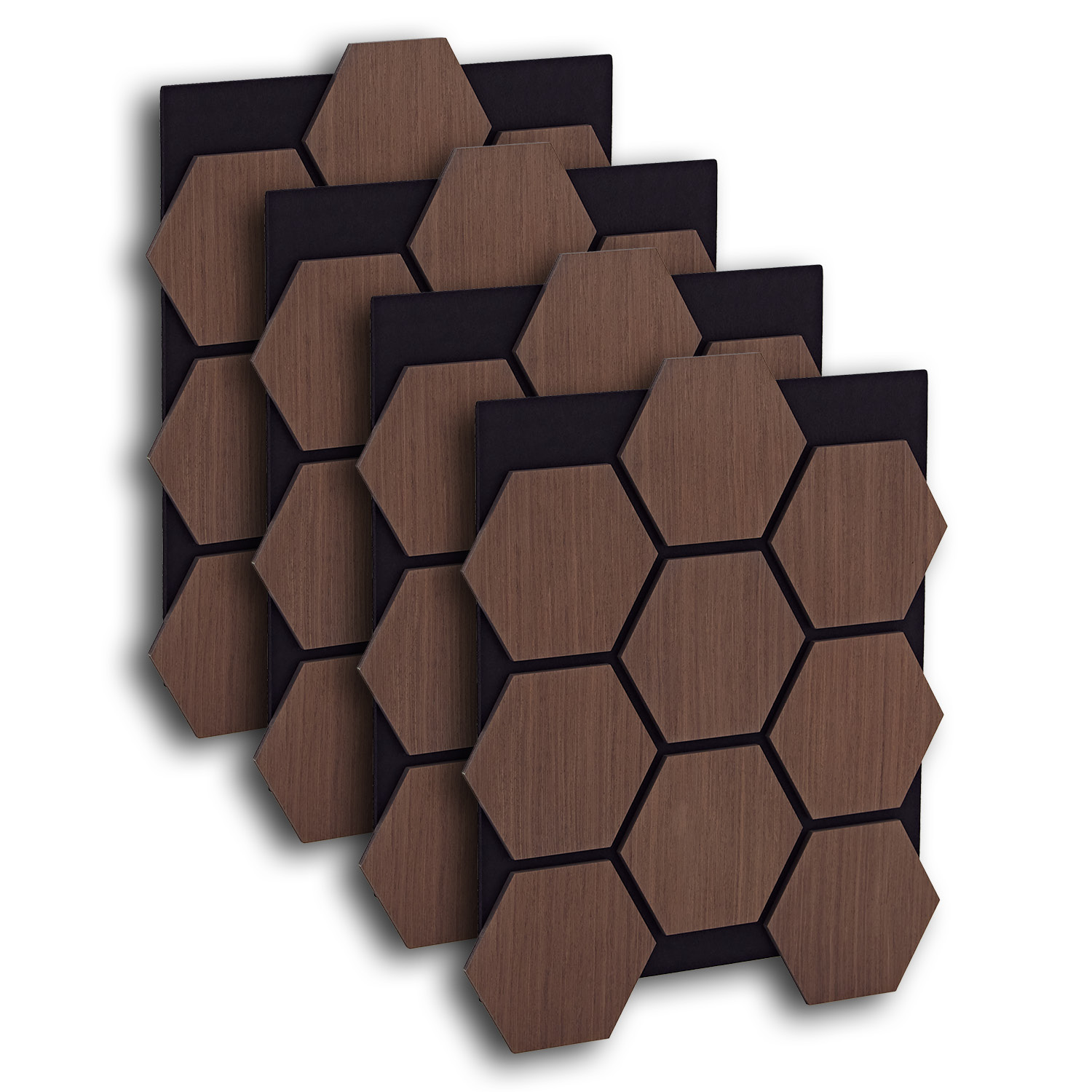 Acoustic Panels Wall Panels Hexagon Honeycomb 76 x 62 cm Brown Walnut | Wood | 4-piece Set | 3D