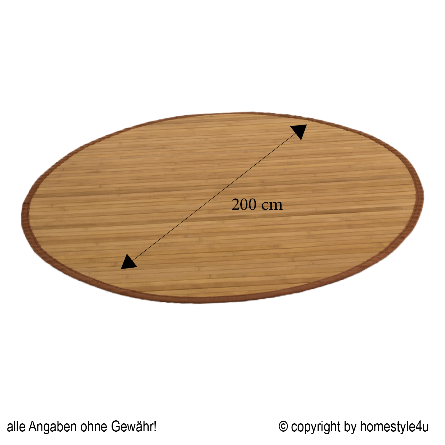 Bamboo carpet Rug 200 cm round in brown