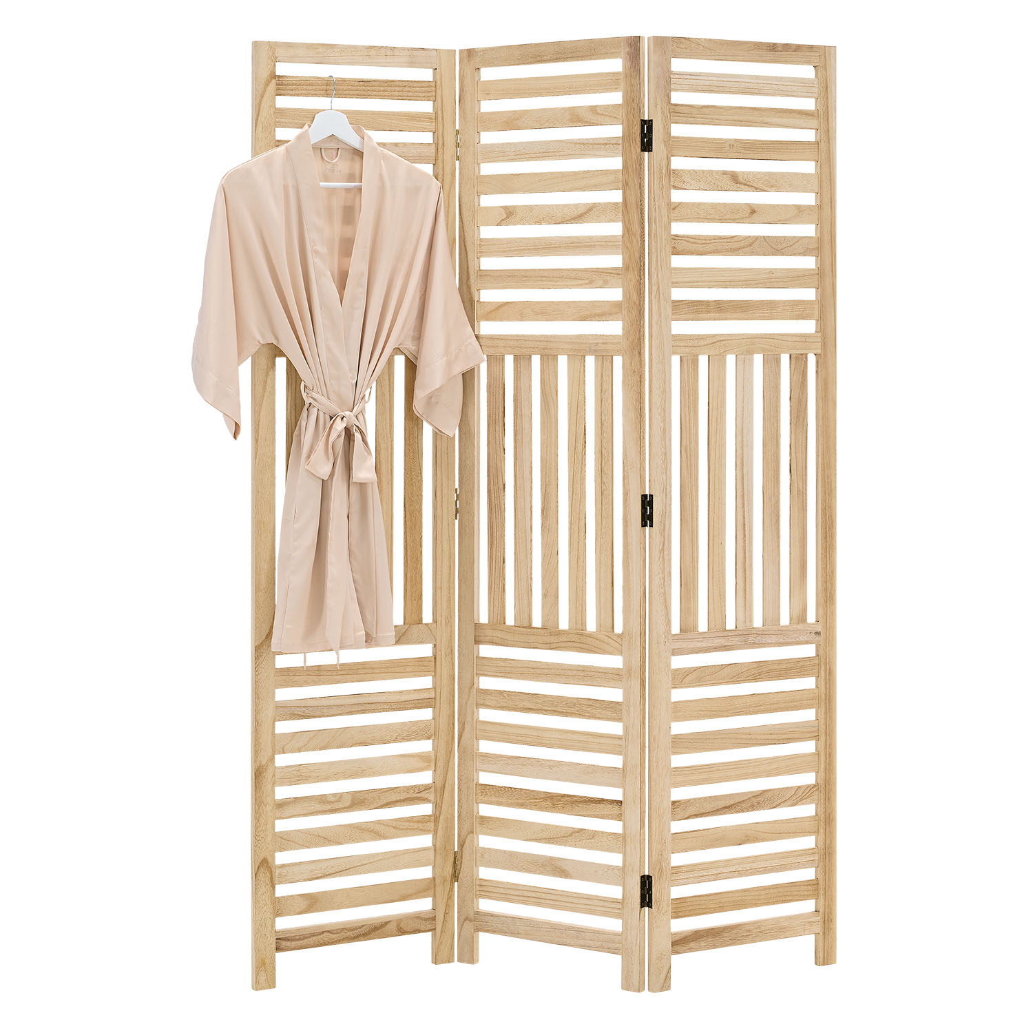 Paravent Natural Wooden Slats | 3-panel | Wood | Room Divider Partition Privacy Screen