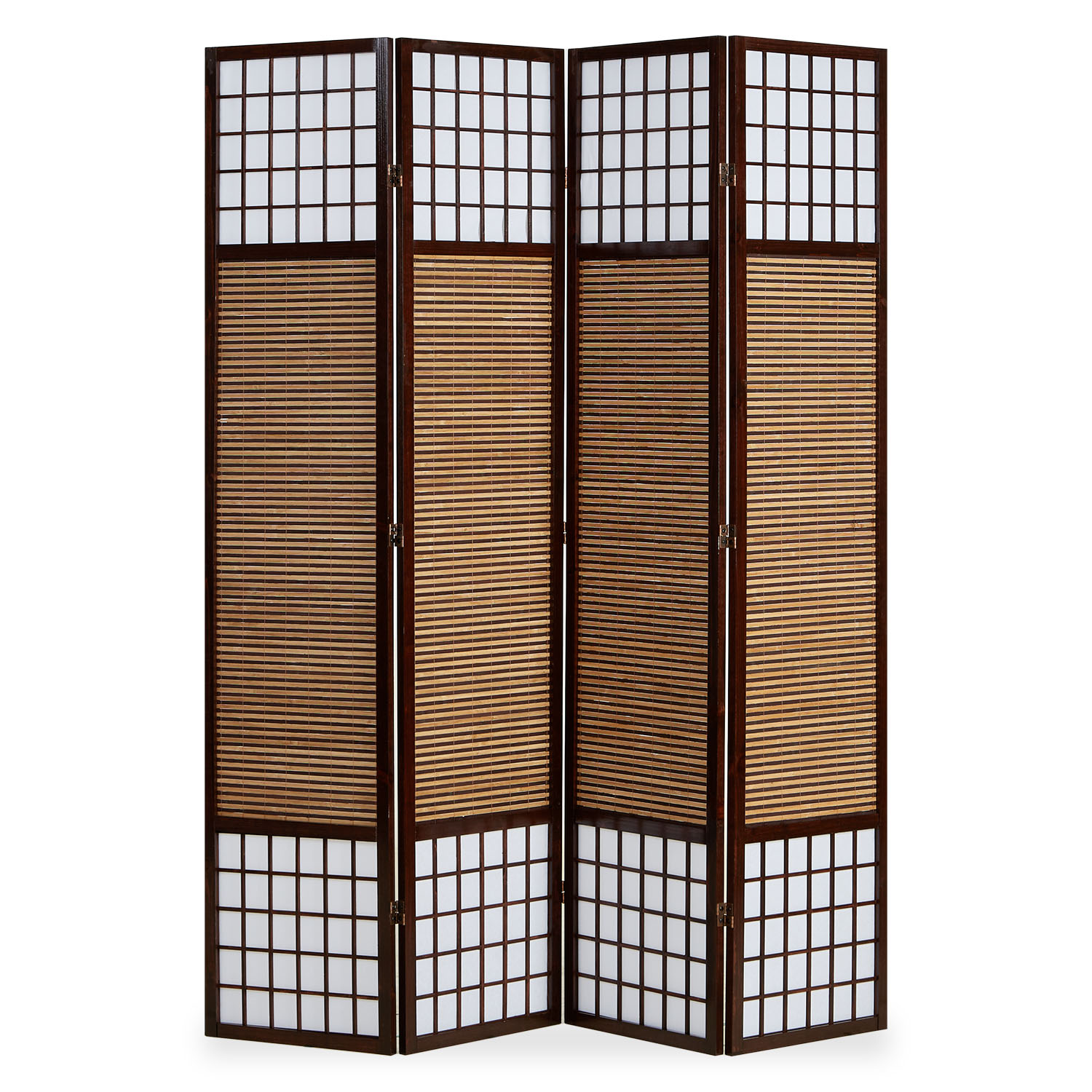 Paravent Brown Bamboo Shoji Rice Paper White Height 200 cm | 4-panel | Wood | Room Divider Partition Privacy Screen
