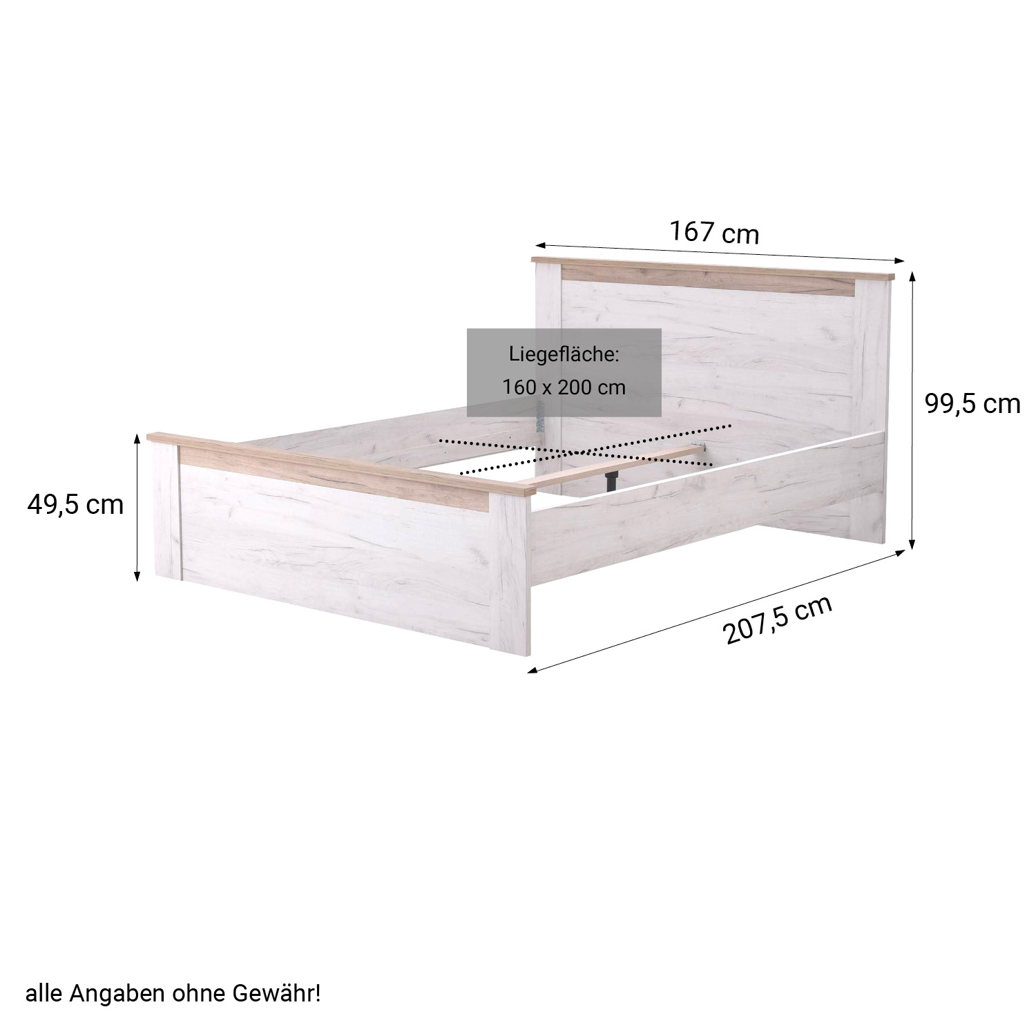 Wooden Double Queen Size Bed Frame 160x200 cm with Slats Oak White Grey Vintage