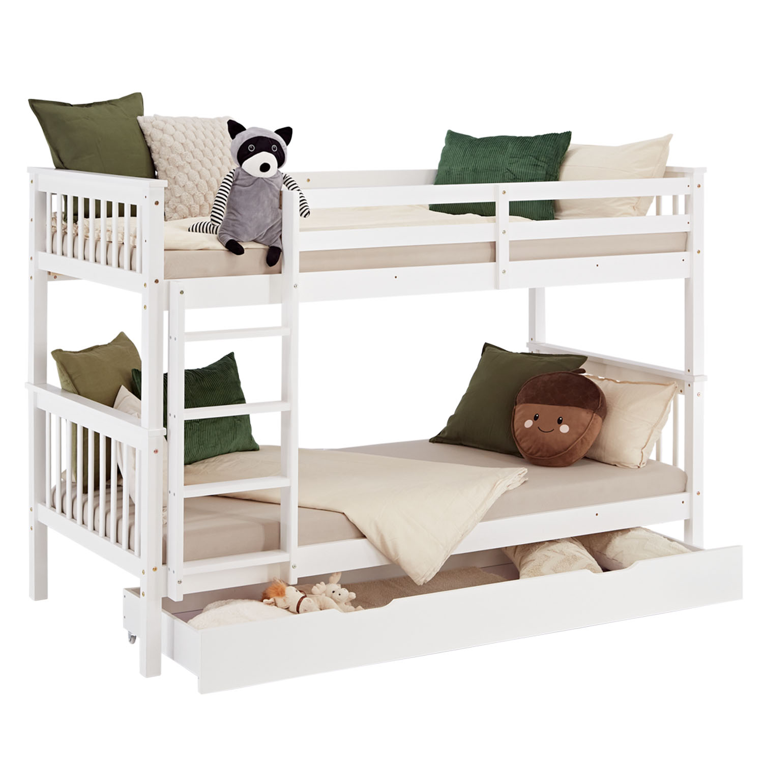 Bunk Bed 90x200 cm White | Kids Bed with Storage | Fall Protection | Convertible | Massif pine wood