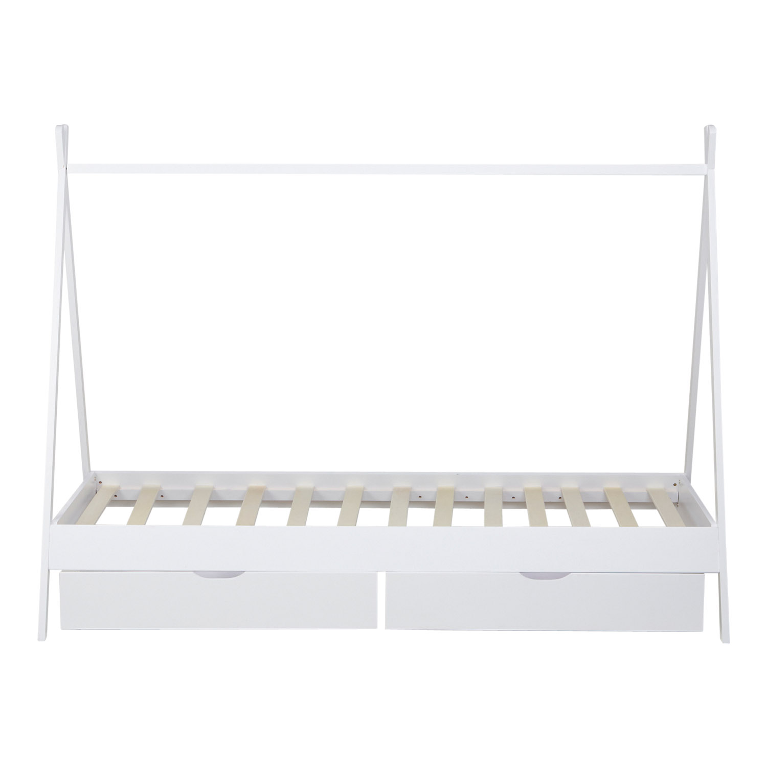 Children's Bed 90x200 cm White Gray Fabric | Tent Bed with Drawers | Single Bed | with Slatted Frame | Wood