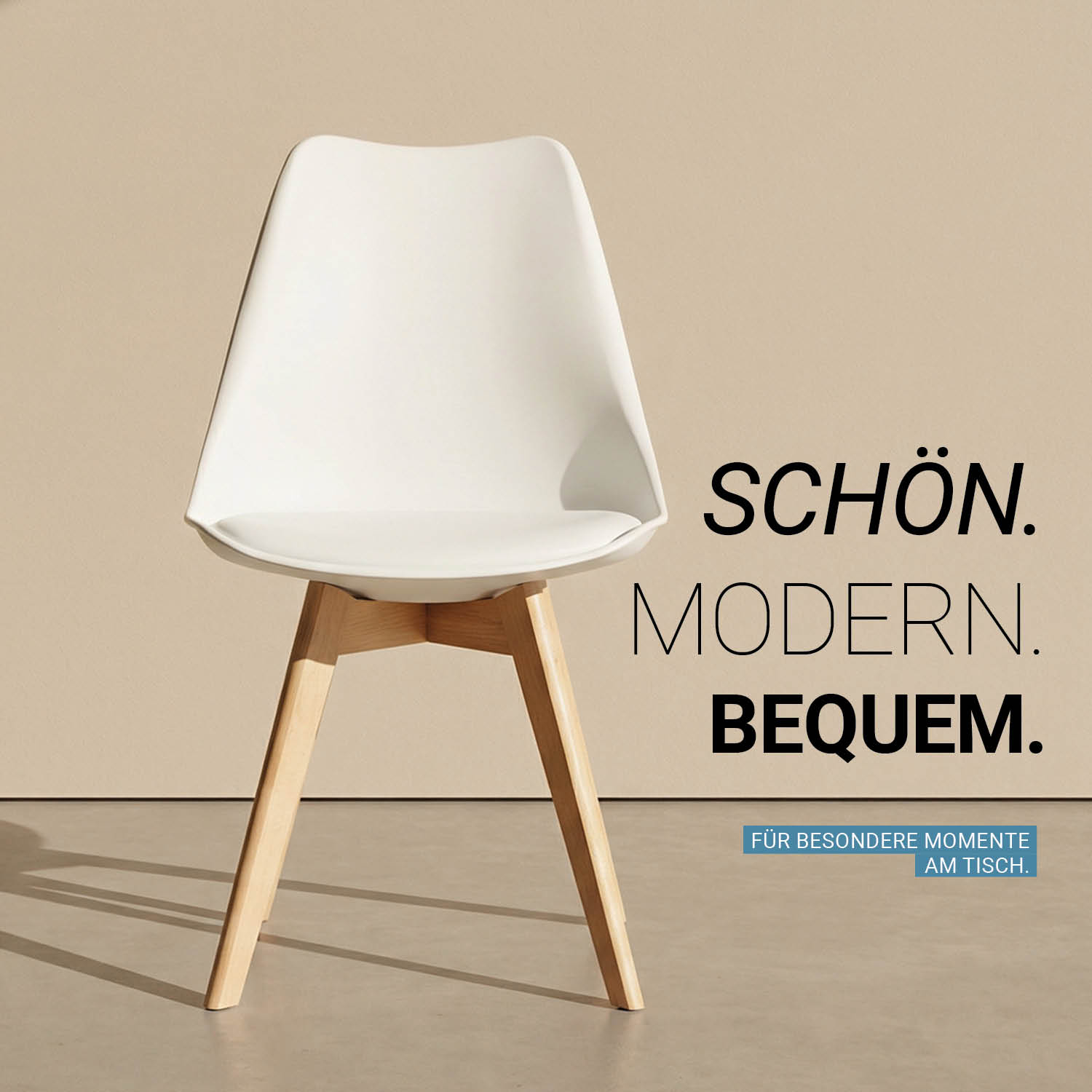 6 White Dining Chairs – Modern Plastic Design Chair with Wooden Legs | Set of 6 Contemporary Kitchen & Dining Chairs