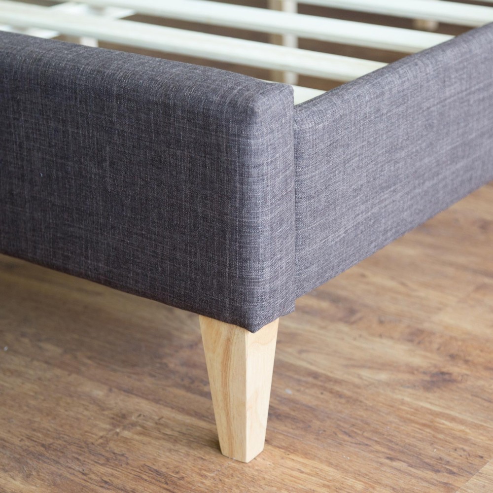 Upholstered bed 140x200 cm brown | futon bed | with slatted frame | double fabric bed frame