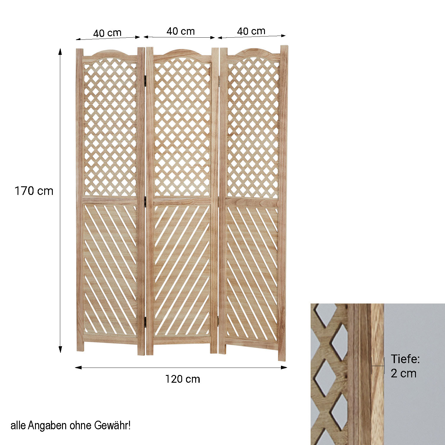 Paravent Natural Various Patterns | 3-panel | Wood | Room Divider Partition Privacy Screen