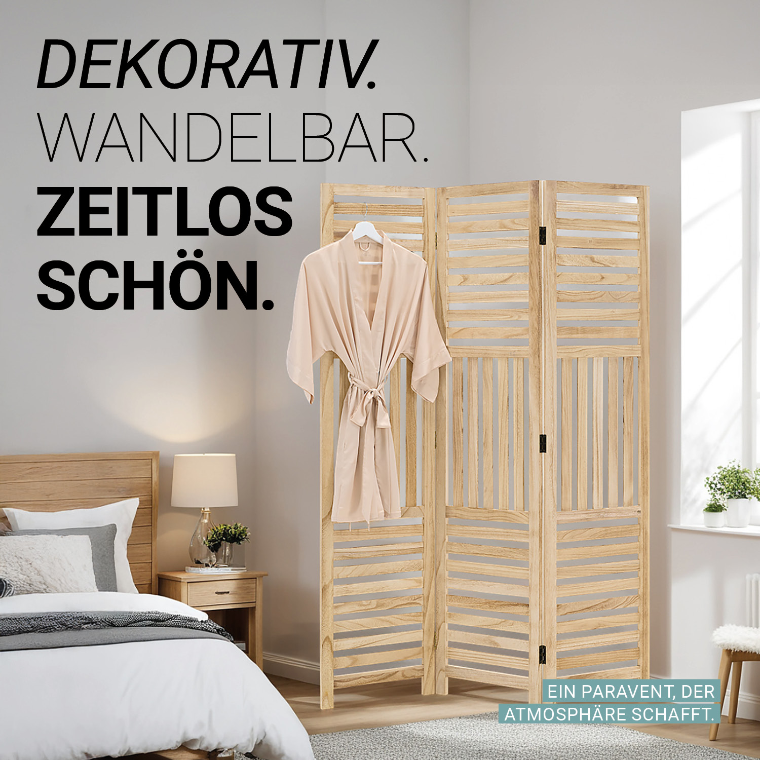 Paravent Natural Wooden Slats | 3-panel | Wood | Room Divider Partition Privacy Screen
