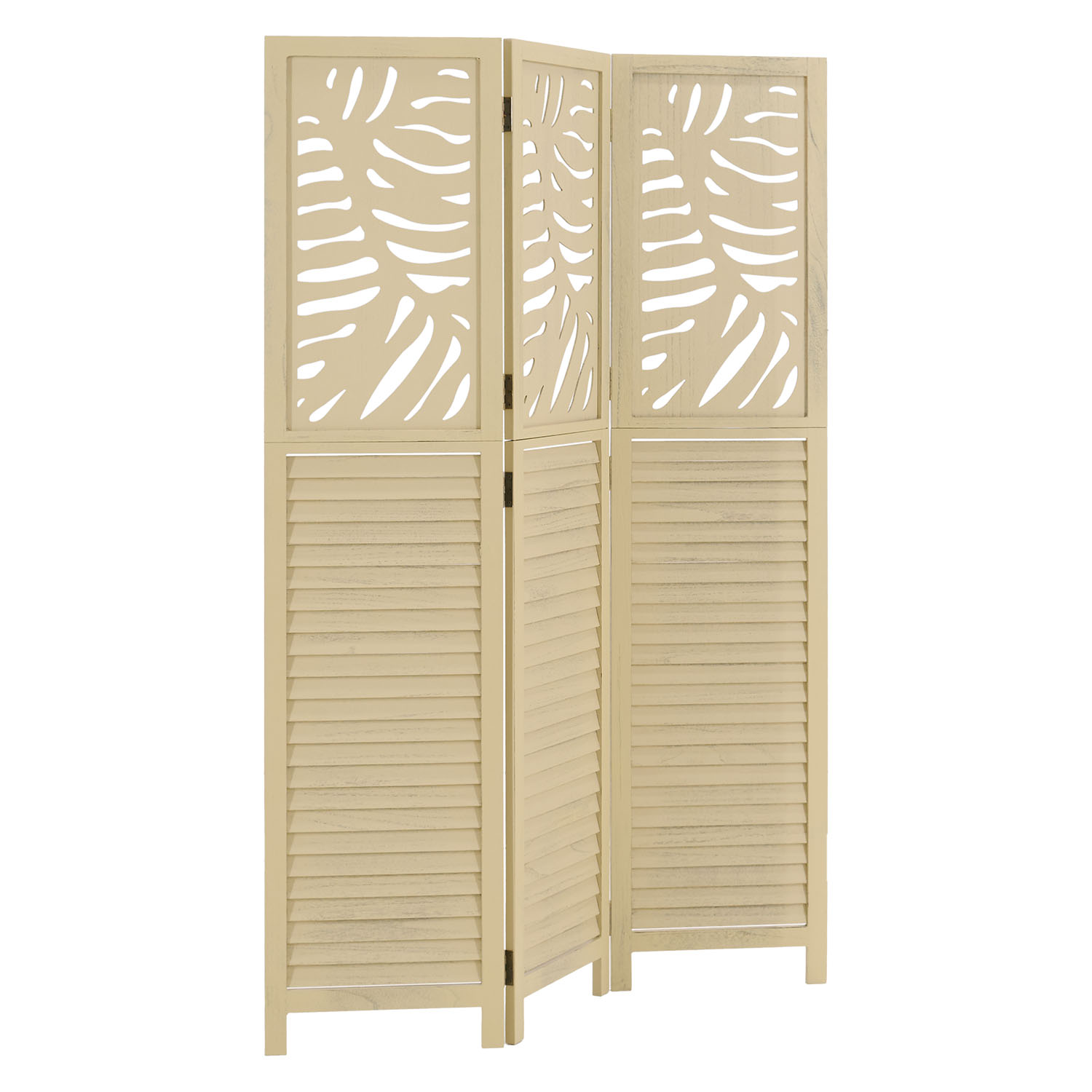 3-Panel "Natur" Folding Screen – Wooden Room Divider with Rattan Look & Pattern