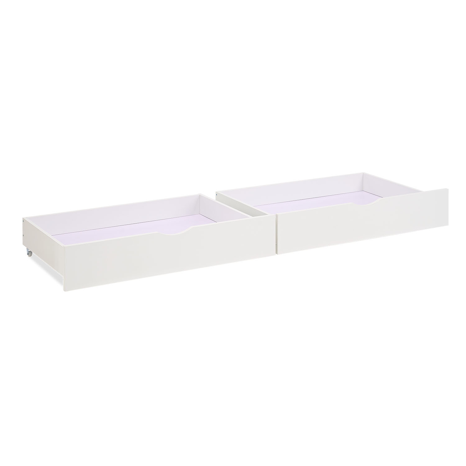Set of 2 White Underbed Drawers on Wheels – Wooden Storage Solution