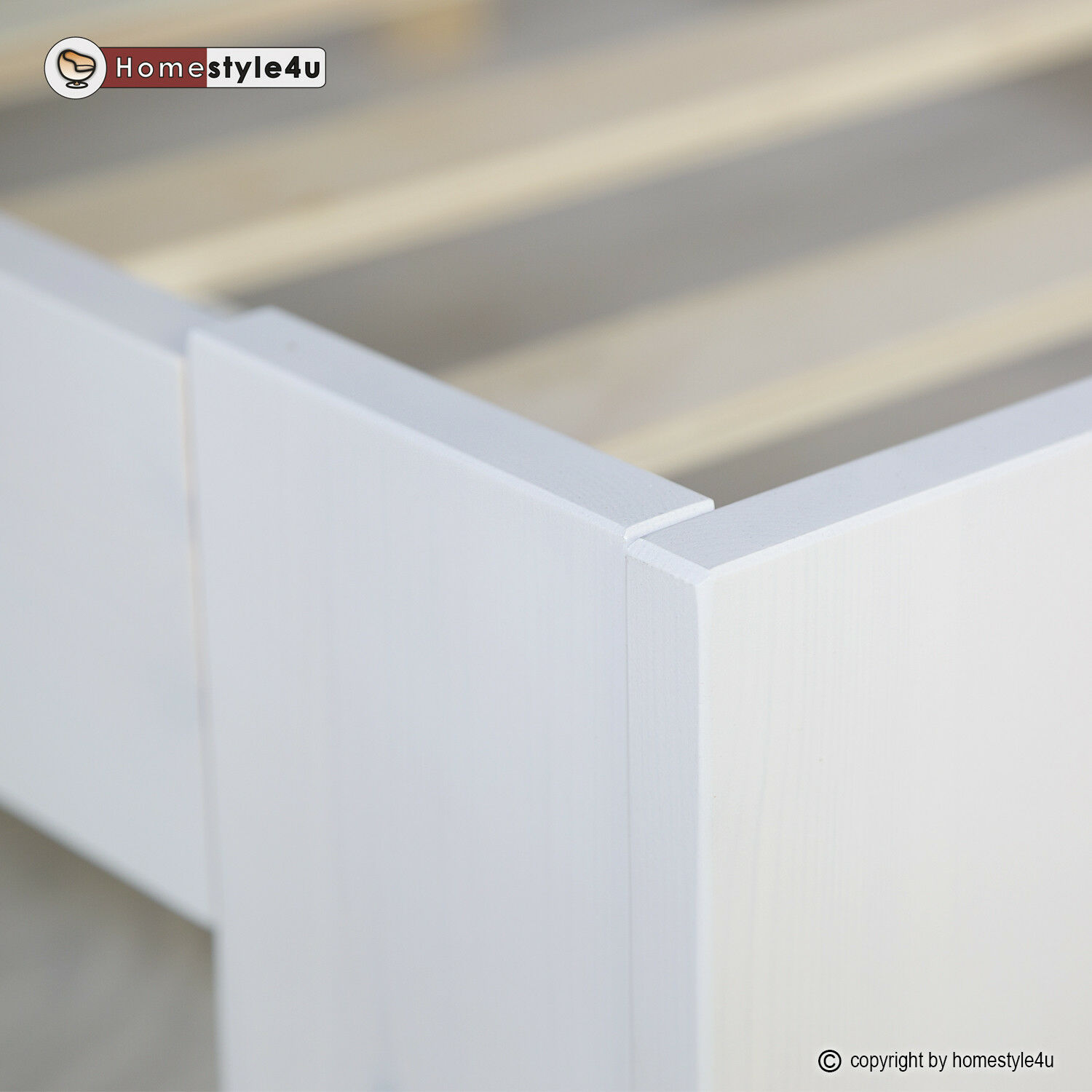 White Wooden Bed 160x200 cm – Solid Wood Double Bed with Slatted Base in a Modern Scandinavian Design