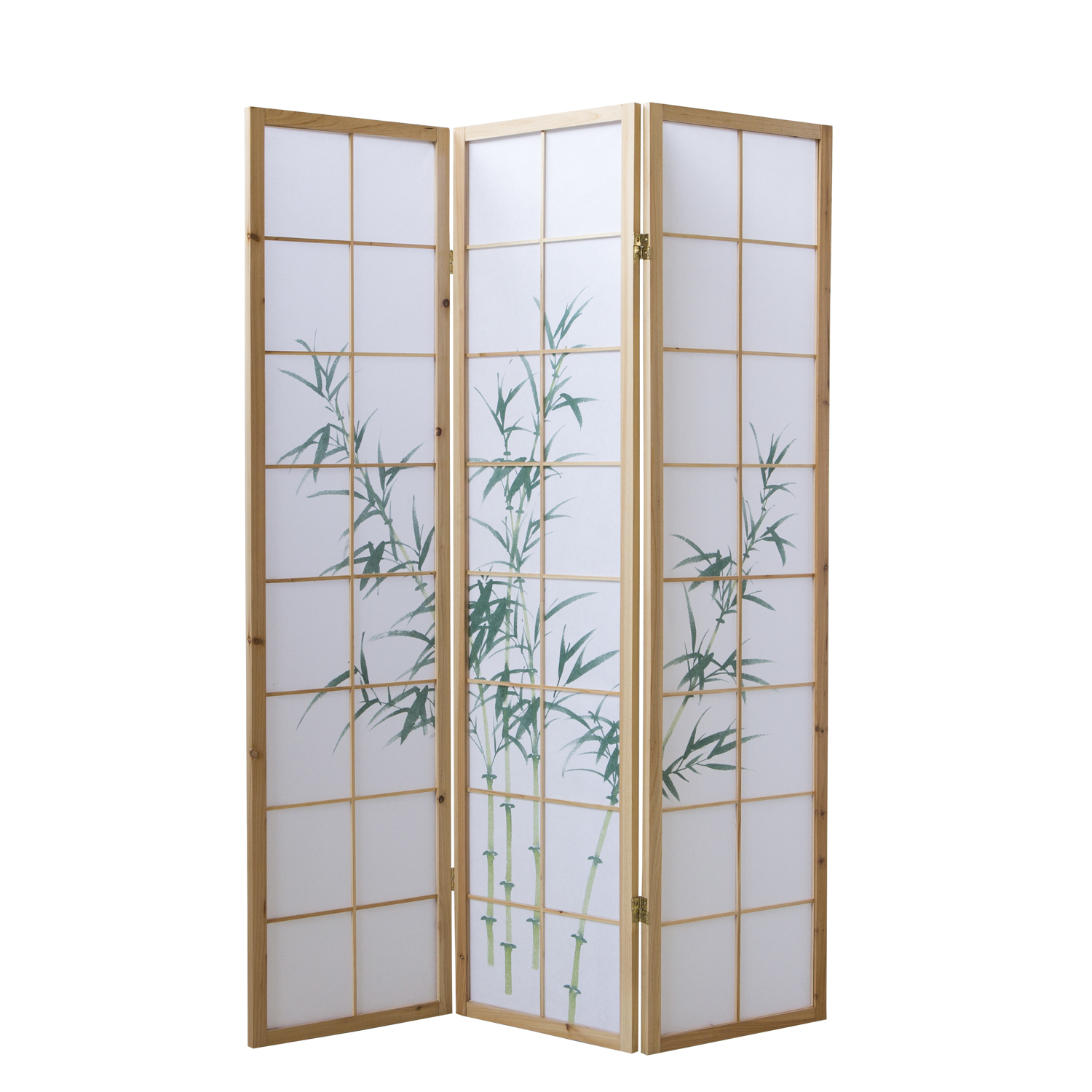 Paravent Natural Bamboo Pattern Print | 3-panel | Wood | Room Divider Partition Privacy Screen