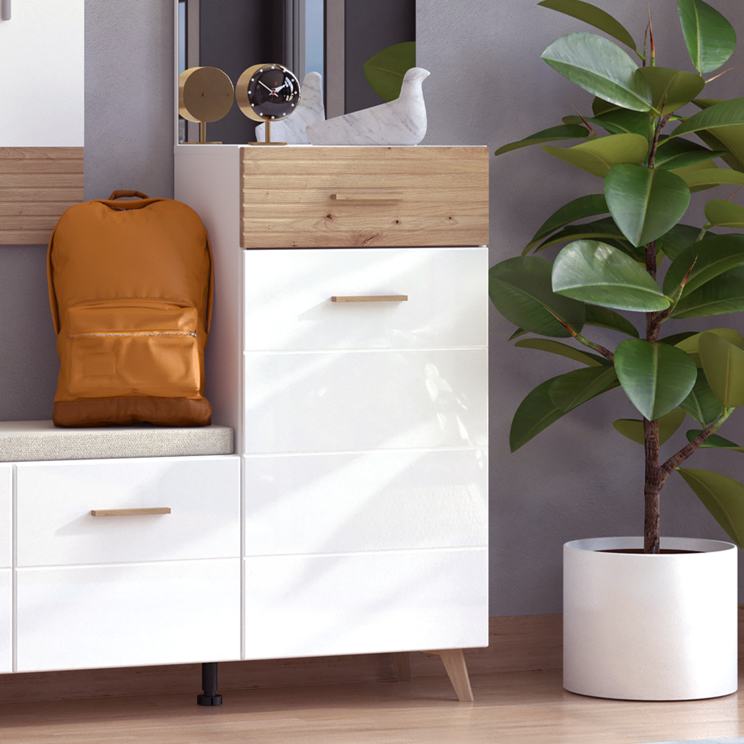 Wardrobe Hallway Furniture 3 Piece Set Hall Unit Hallway Wardrobe White Oak Wood