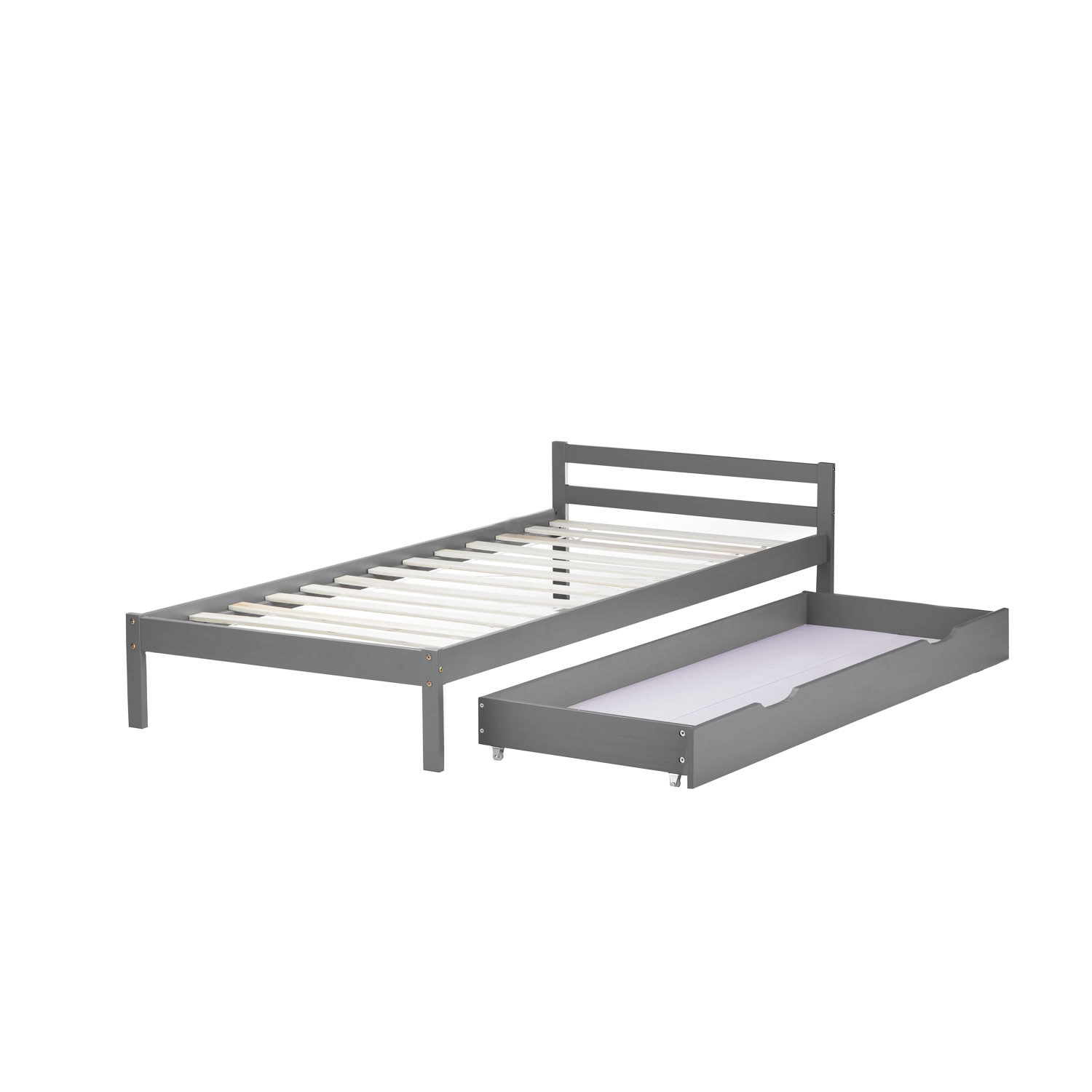 Wooden Bed Drawer Pull-Out Bed Box Storage with Castors Grey