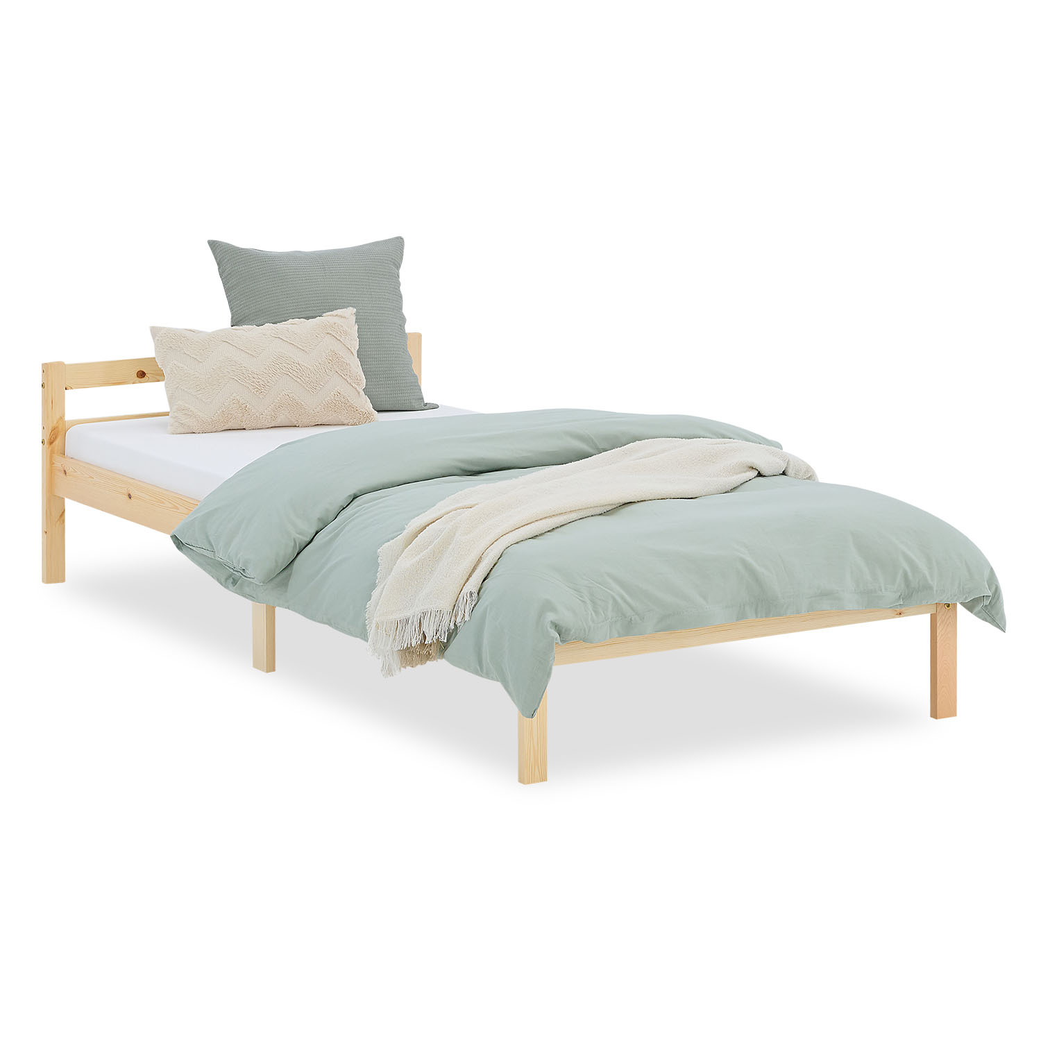 Wooden Bed 90x200 cm Natural – Solid Wood Single Bed with Slatted Base for Teenagers' Rooms, Guest Rooms, and Bedrooms